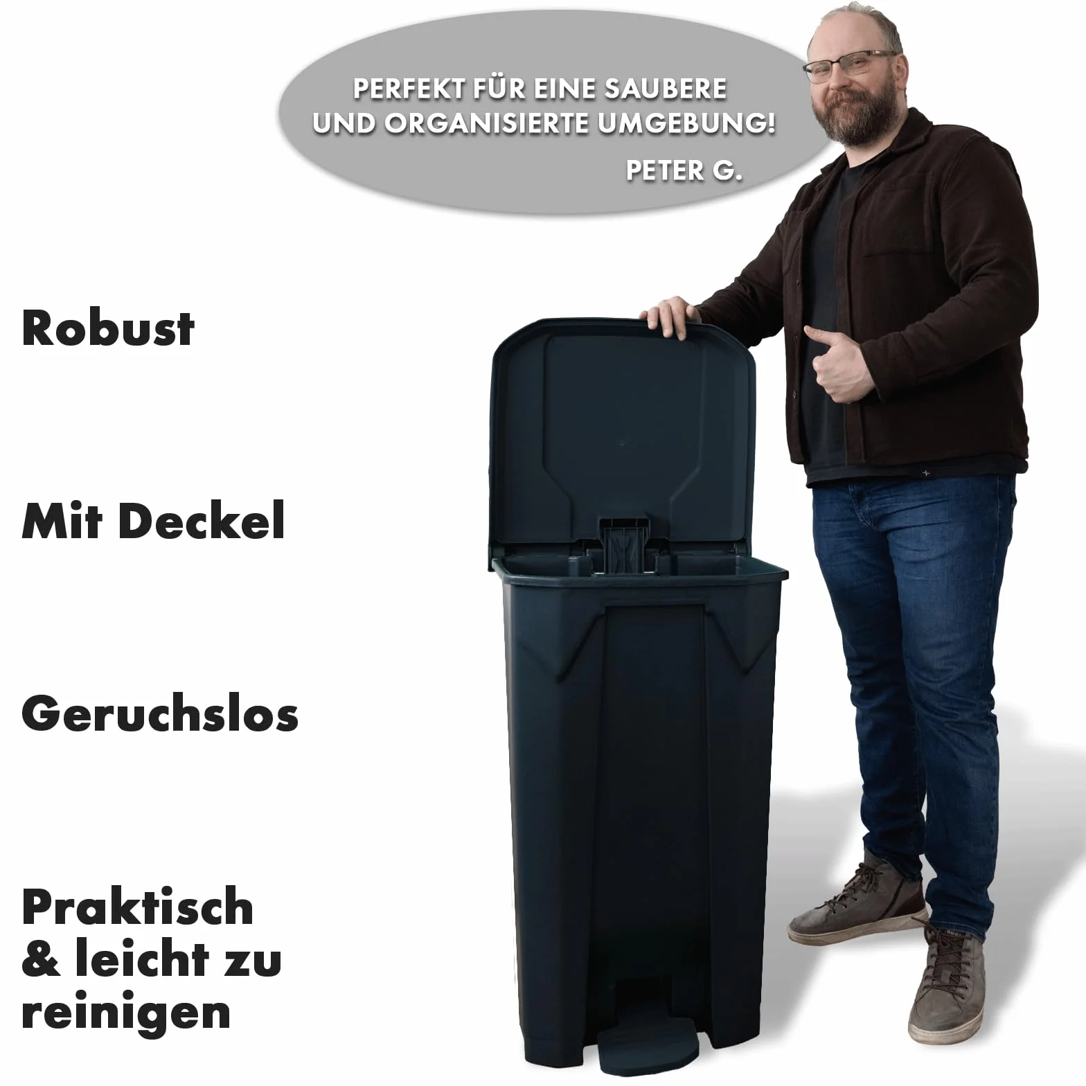 casa pura Olaf kosz na śmieci, 100 litrów, szara pokrywa, kosz na śmieci do kuchni i biura, system segregacji śmieci, z mechanizmem Step-On