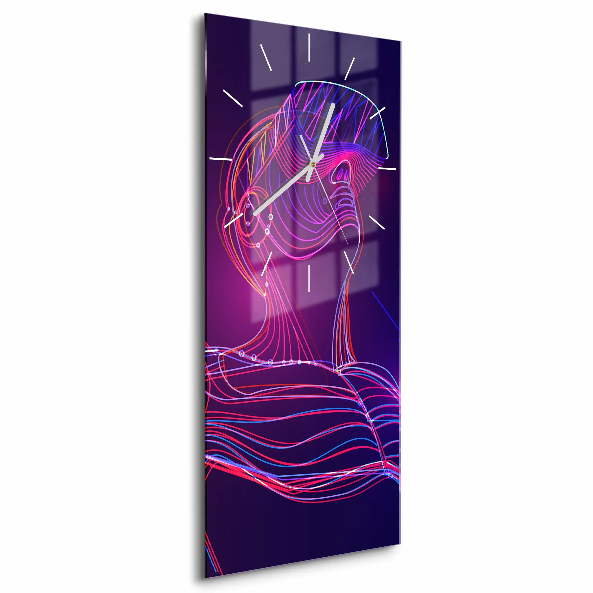 DEQORI Szklany zegar | poziomy 30 x 60 cm | motyw mężczyzny z okularami VR | duży zegar XXL ze szkła | cichy zegar ścienny do salonu i kuchni | nowoczesny zegar przyciągający wzrok na ścianę