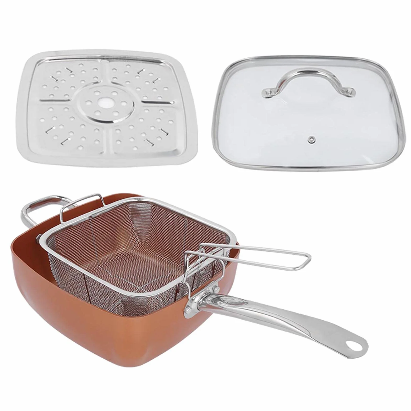 Yinhing Zestaw Naczynia Kuchennego ze Stali Nierdzewnej, Patelnia ze Stali Nierdzewnej + Szkło + Aluminium 4PC/SET STEAL STEL STEL PASKA DO KURKU, STAT, ZIEMATY, WAGŁO