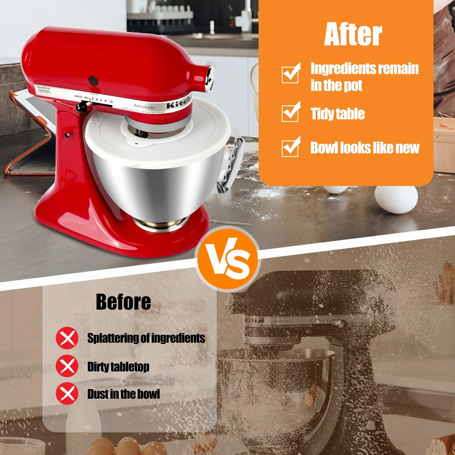 Zestaw misek blendera ze stali nierdzewnej 5 czwartych kompatybilny z mikserami stojącymi z głowicą uchylną Kitchen Aid 4,5 do 5 czwartych (5-czwarta miska+biała pokrywa)