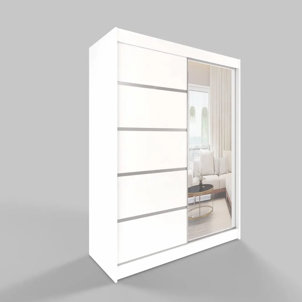 ML Furniture L3 szafa na ubrania z drzwiami przesuwnymi 120 cm z lustrem – meble do sypialni, do przechowywania – szafka wielofunkcyjna – kolor: biały