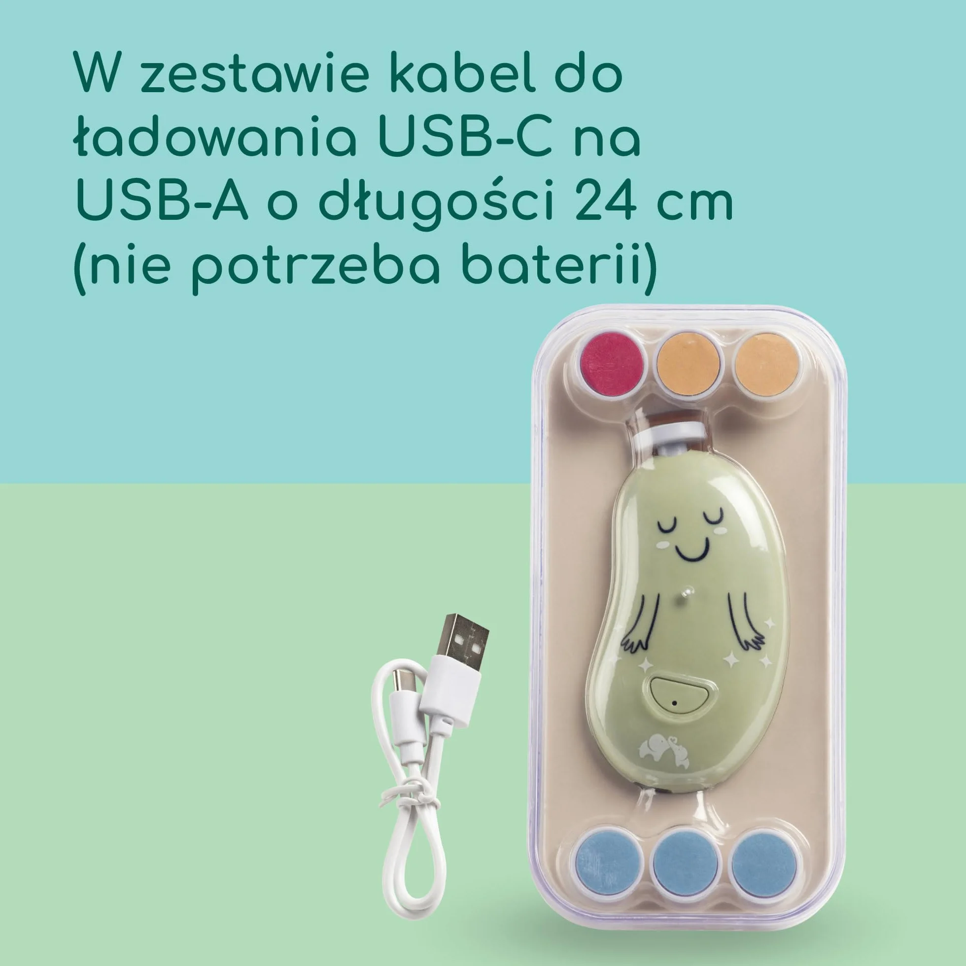 Bebeconfort Elektryczny Pilnik do Paznokci dla Dzieci, od Narodzin, dla Niemowląt i Maluchów, 7 Pilniki do Paznokci z Teksturami, Ładowanie USB-C, 3 Prędkości, Lampka LED, Pojemnik, Zielony
