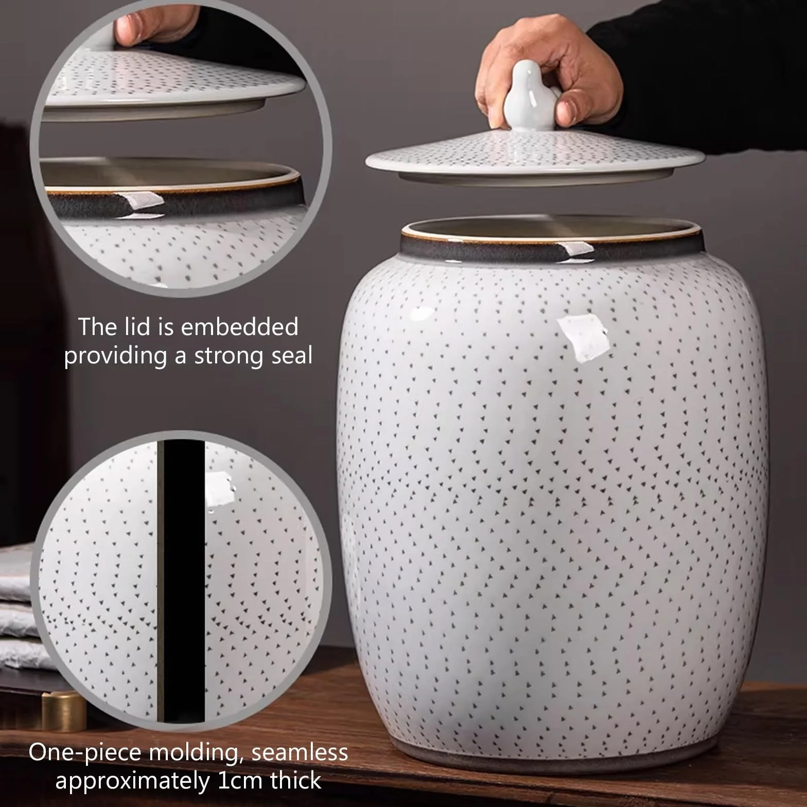 Hermetyczny ceramiczny pojemnik na ryż z pokrywką, duże wiadro do przechowywania żywności, na ryż, mąkę, płatki owsiane, kawę, herbatę, orzechy, ręcznie robiony, łatwy do czyszczenia, organizacja