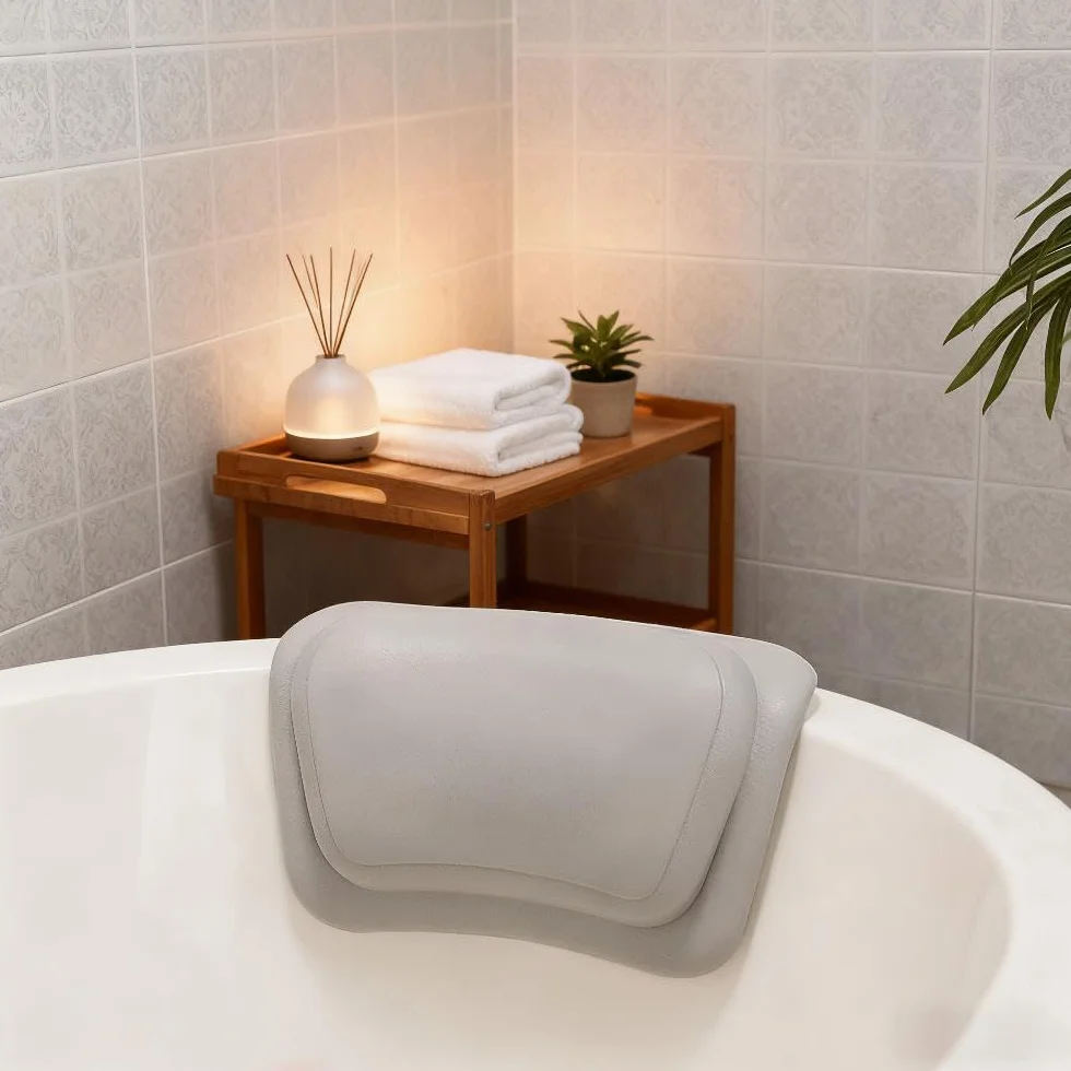 Poduszka łazienkowa wodoodporny ergonomiczny zagłówek 3D antypoślizgowa spa wsparcia szyi pleców (szara)