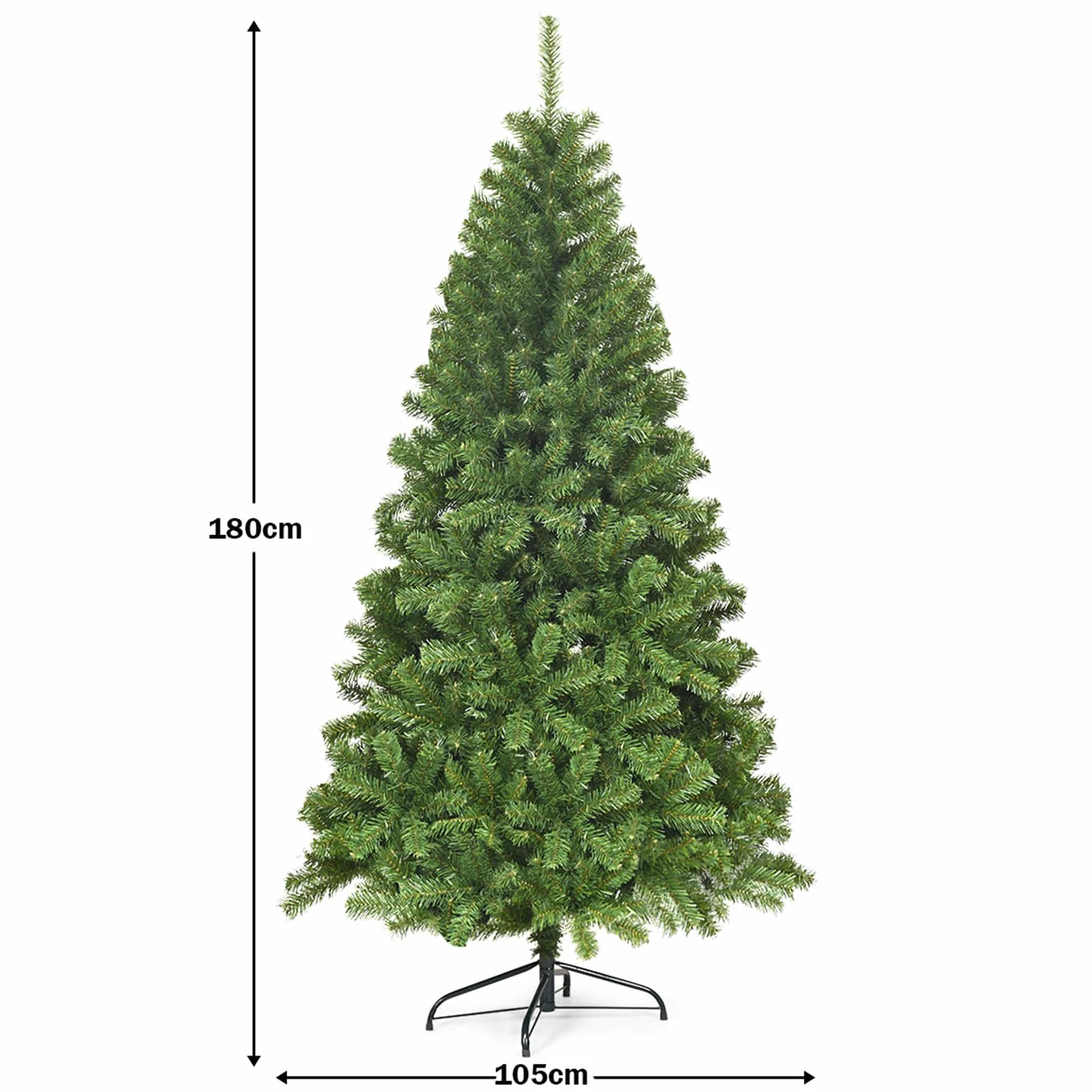 COSTWAY Sztuczna choinka 180 cm/225 cm, z metalowym stojakiem, 928/1346 szpic, igły PCW, sztuczne drzewko bożonarodzeniowe, system składania zielony (180 cm)