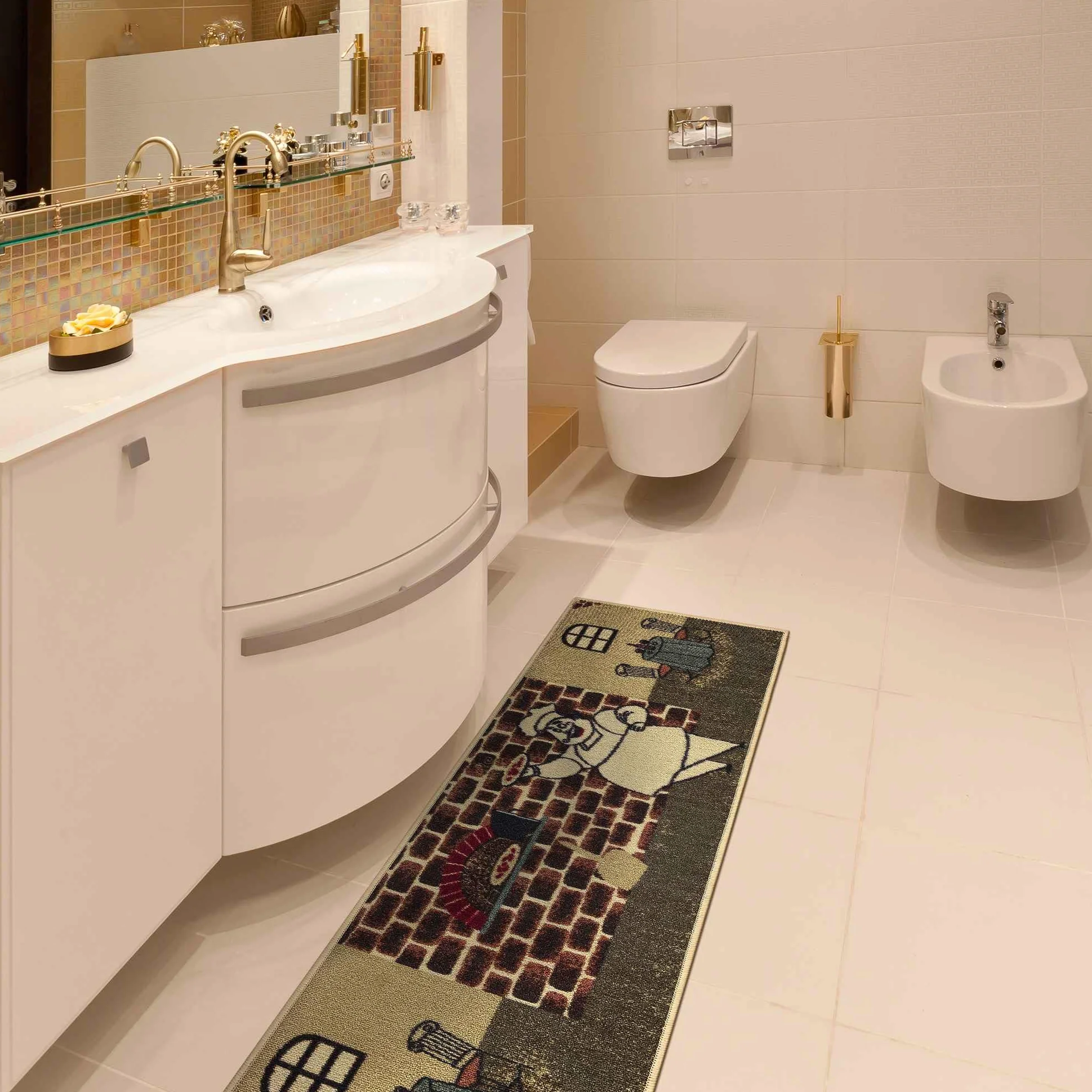 Ottomanson Siesta Collection Kitchen Chef Design dywan z gumowym spodem, 50 x 150 cm, beżowy szef kuchni