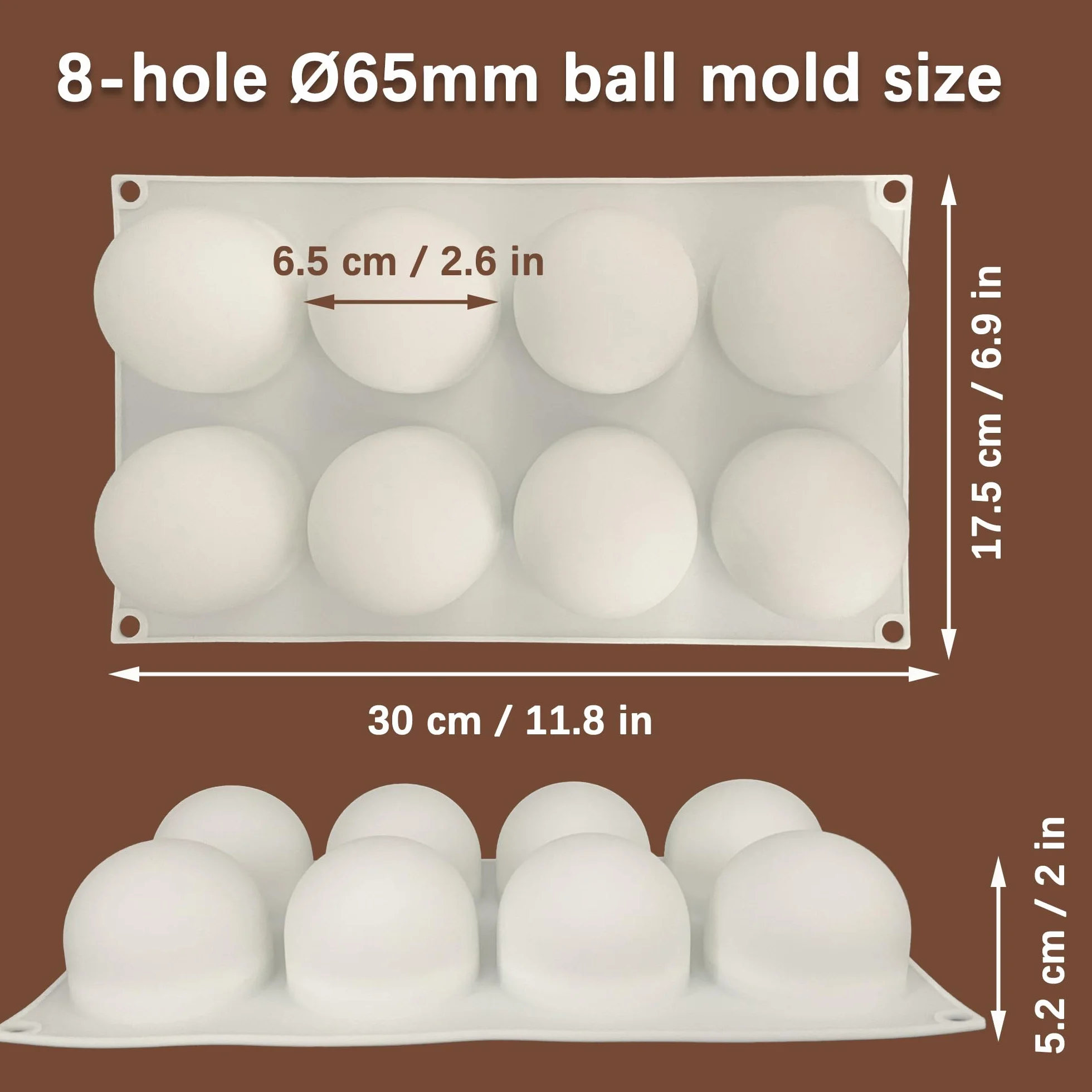 Forma silikonowa do czekolady 8 otworów 65mm kulka Dome-Mousse do pieczenia