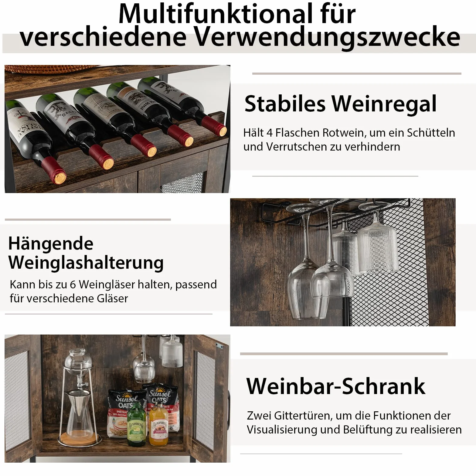 COSTWAY Szafka na wino w stylu vintage ze zdejmowanym regałem na wino i wbudowanymi uchwytami na szkło, komoda drewniana, komoda 60 x 34 x 79 cm