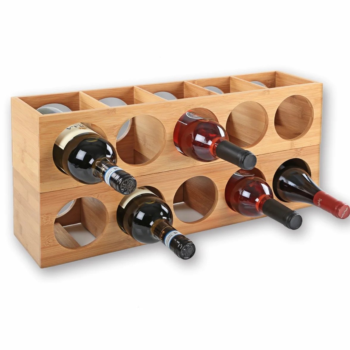 Gräfenstayn Regał na wino Cube – układany w stos, z drewna bambusowego, do 5 butelek, montaż na ścianie, rozszerzalny, wymiary 13,5 x 12 x 53 cm
