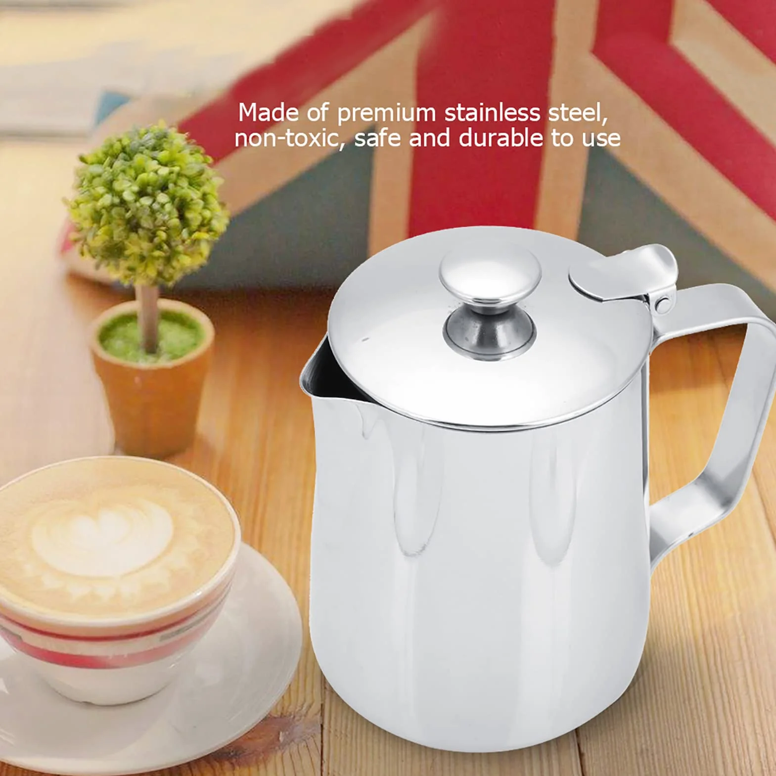 Kubek ze Stali Nierdzewnej, Kubek do Kawy ze Stali Nierdzewnej Kubek do Spieniania Mleka Dzbanek z pokrywką do Kawy Latte Art (350ml)