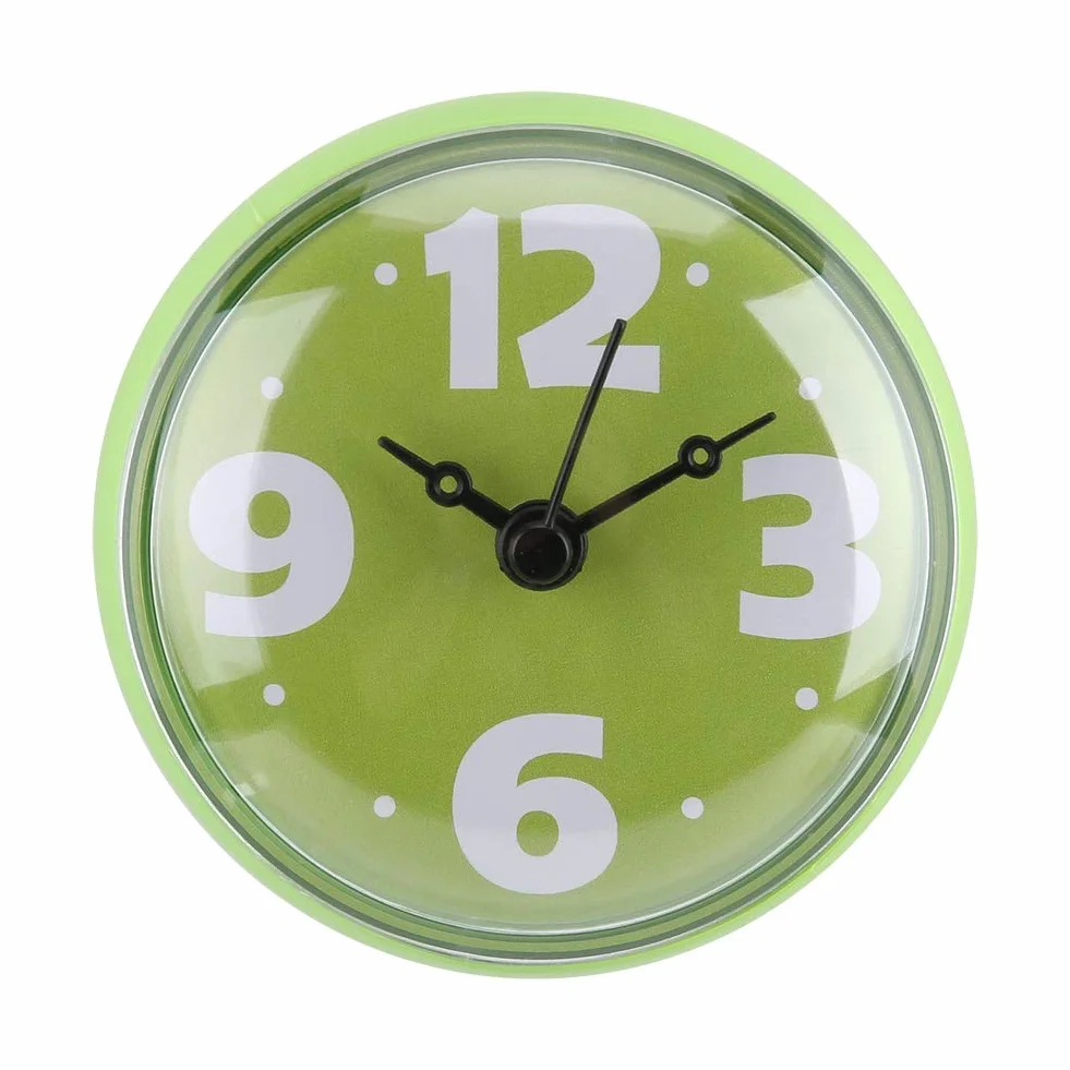 Water Resistant Suction Wanduhr Badezimmer Uhr Mini Wasserdichte Uhr mit ruhigen Sweep Movement Fenster Spiegel Bad Dusche Badezimmer Zubehör (Grün)