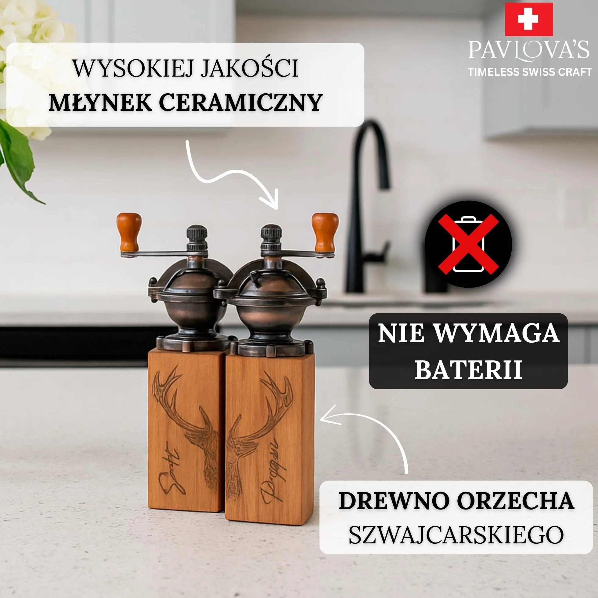 Vintage zestaw młynków do soli i pieprzu, młynek do przypraw z litego drewna z regulowanym mechanizmem ceramicznym, limitowana edycja, ręcznie robione w Szwajcarii, z ręczną korbą, prezent