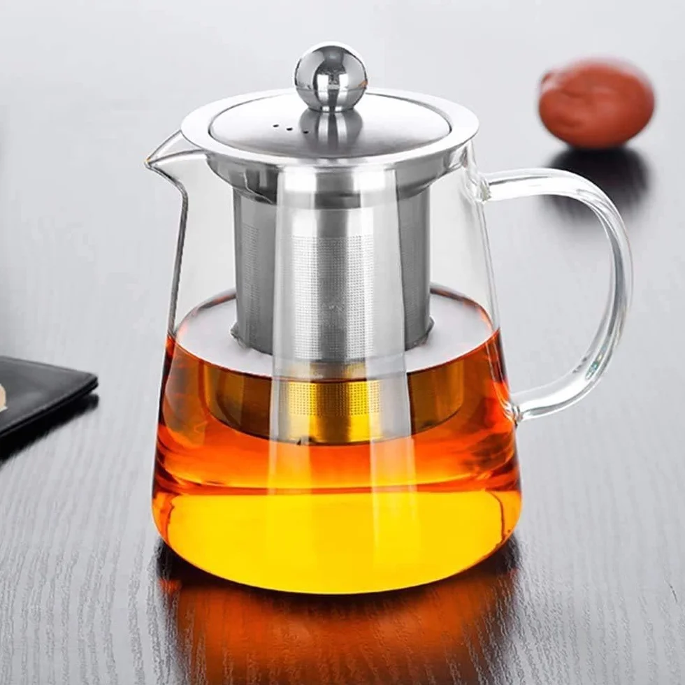 Kreatywny dzbanek do herbaty, szklany dzbanek do herbaty, z odpornym na wysokie temperatury filtrem ze stali nierdzewnej, idealny do herbaty i kawy (750 ml)