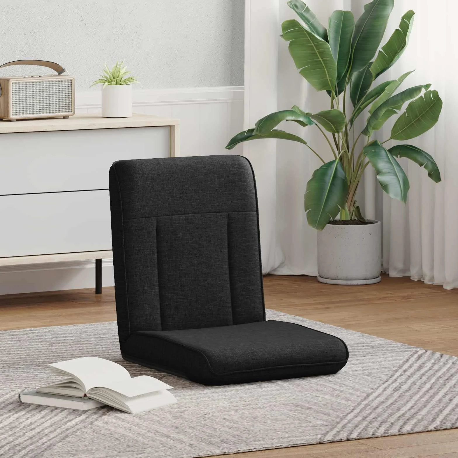 Regulowane krzesło podłogowe z wyściełanym oparciem, ergonomiczna poduszka do siedzenia z czarnego materiału, składane krzesło do medytacji Tatami, fotel gamingowy, fotel do czytania do salonu