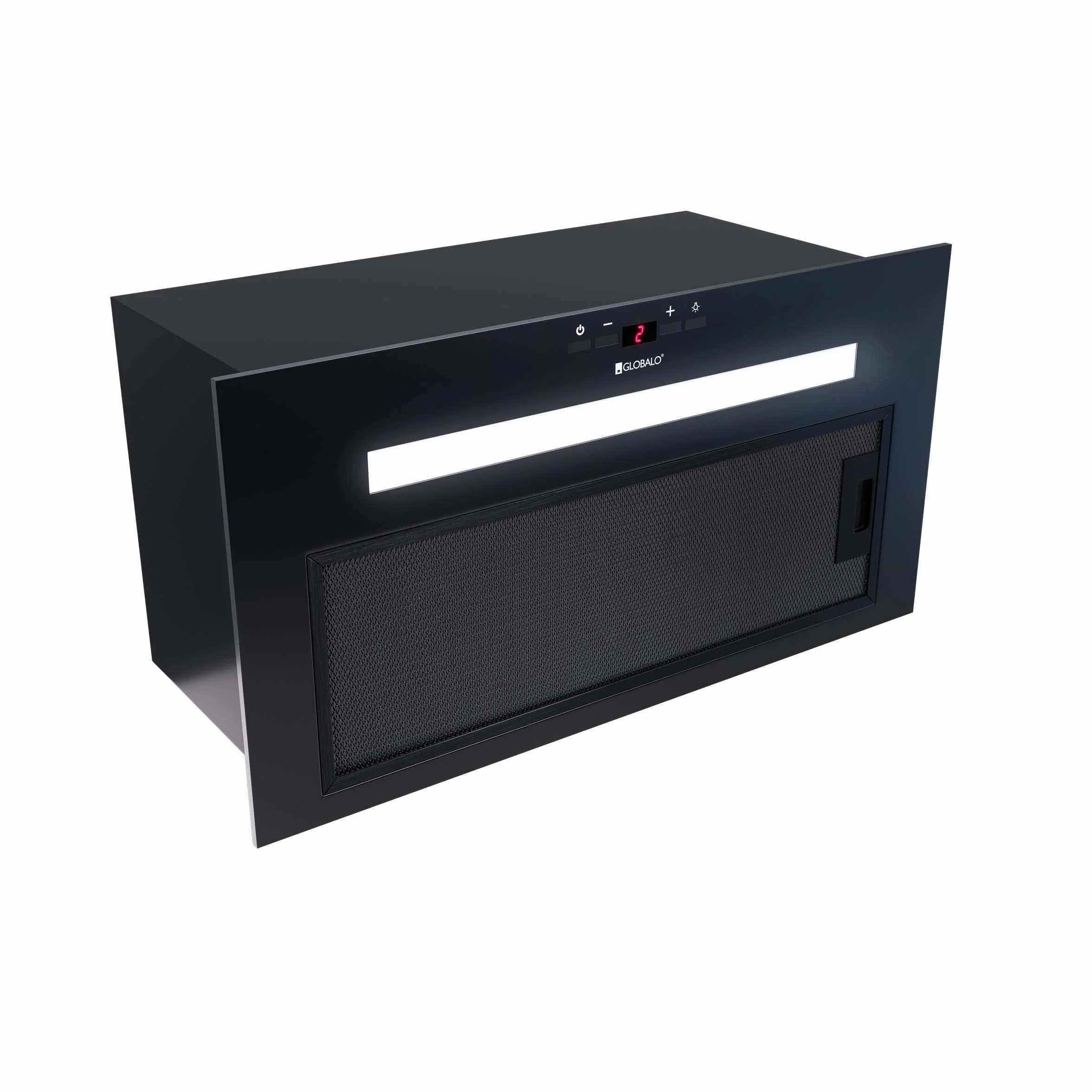 Okap kuchenny, płaski wentylator, filtr tłuszczu, okap z oświetleniem, szerokość zabudowy 60 cm, 4 poziomy mocy, stal lakierowana, Agendero 60.2 Black, czarny