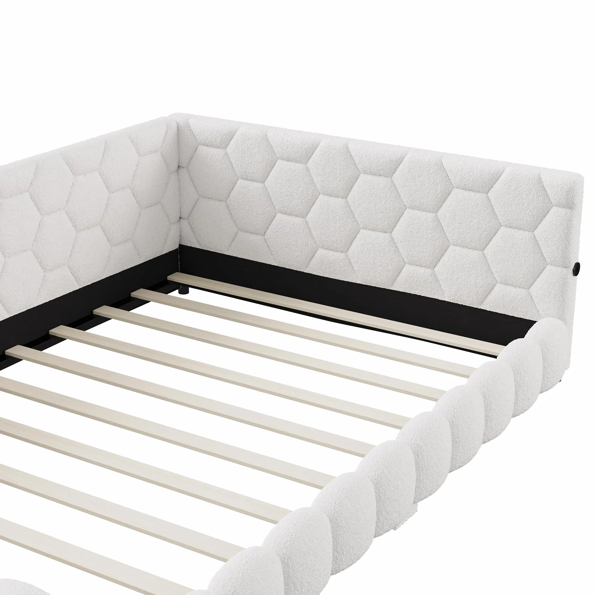 Łóżko tapicerowane z funkcją spania 140 x 200 cm z oświetleniem LED, łóżko dzienne ze stacją ładującą USB & Type-C, łóżko młodzieżowe w kształcie litery L, stelaż łóżka, bez materaca