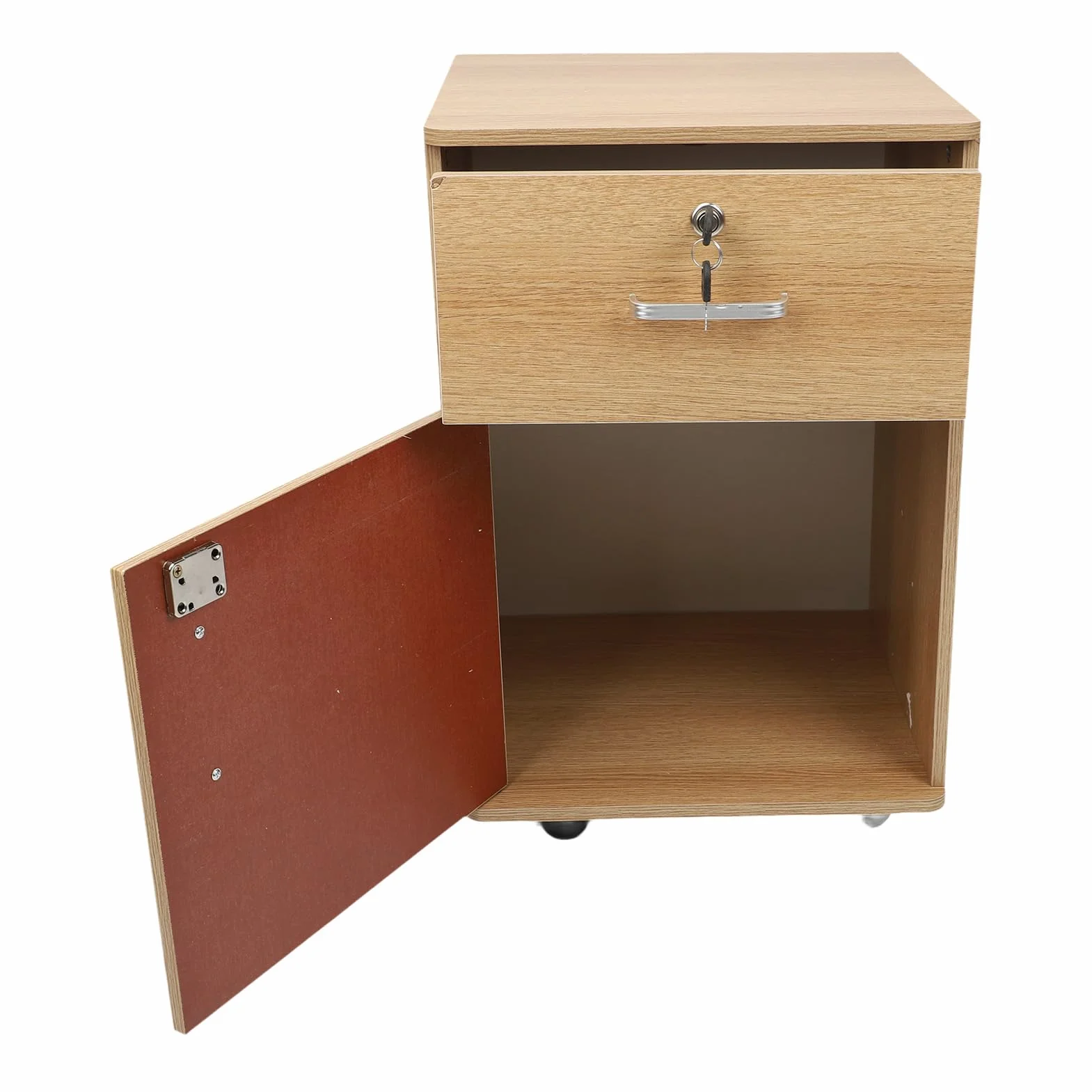 Rolowalna Szafka z blokadą, Szafka na Archiwum Stołowa z Motocyklami Zamknięte Pojemnik na rolkę, do Przechowywania Pod Biurkiem 37 * 34 * 59 Cm (Kolor dębu)