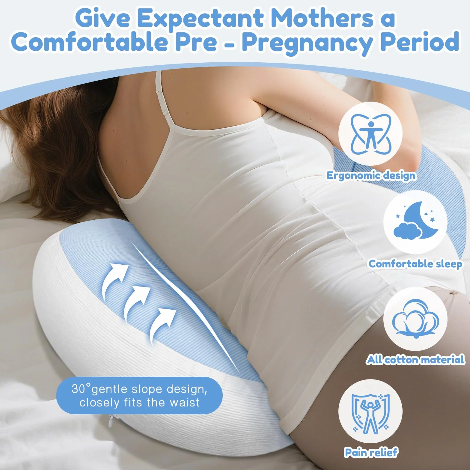 Pregnancy Pillow for Sleeping, do spania na bóle pleców, regulowana i przenośna poduszka do ciała dla kobiet i osób śpiących na boku