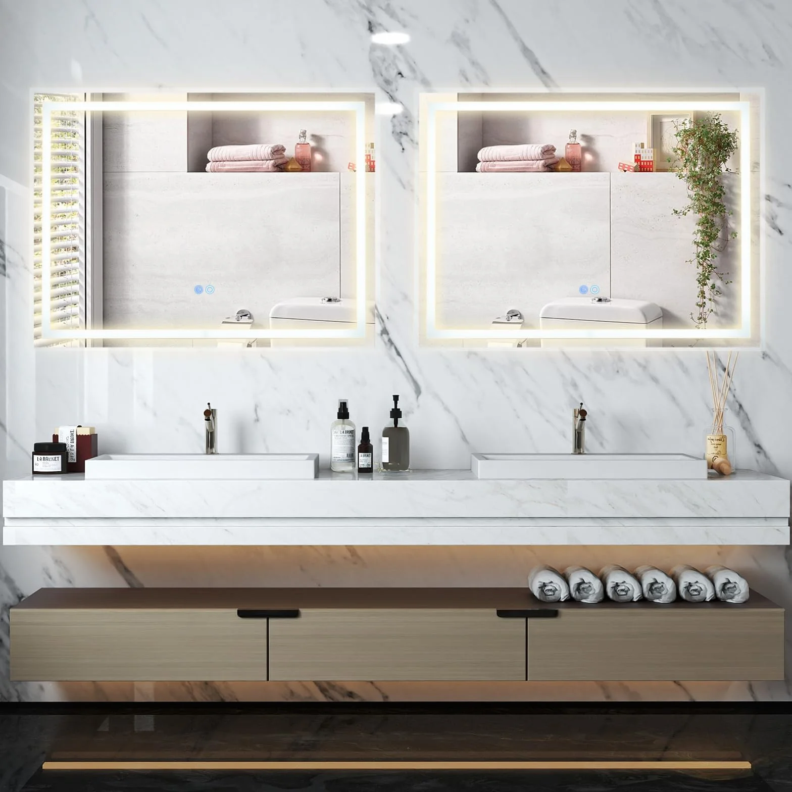 COSTWAY Lustro łazienkowe LED 80x60 cm antyparowe ściemniane dotykowe pamięć