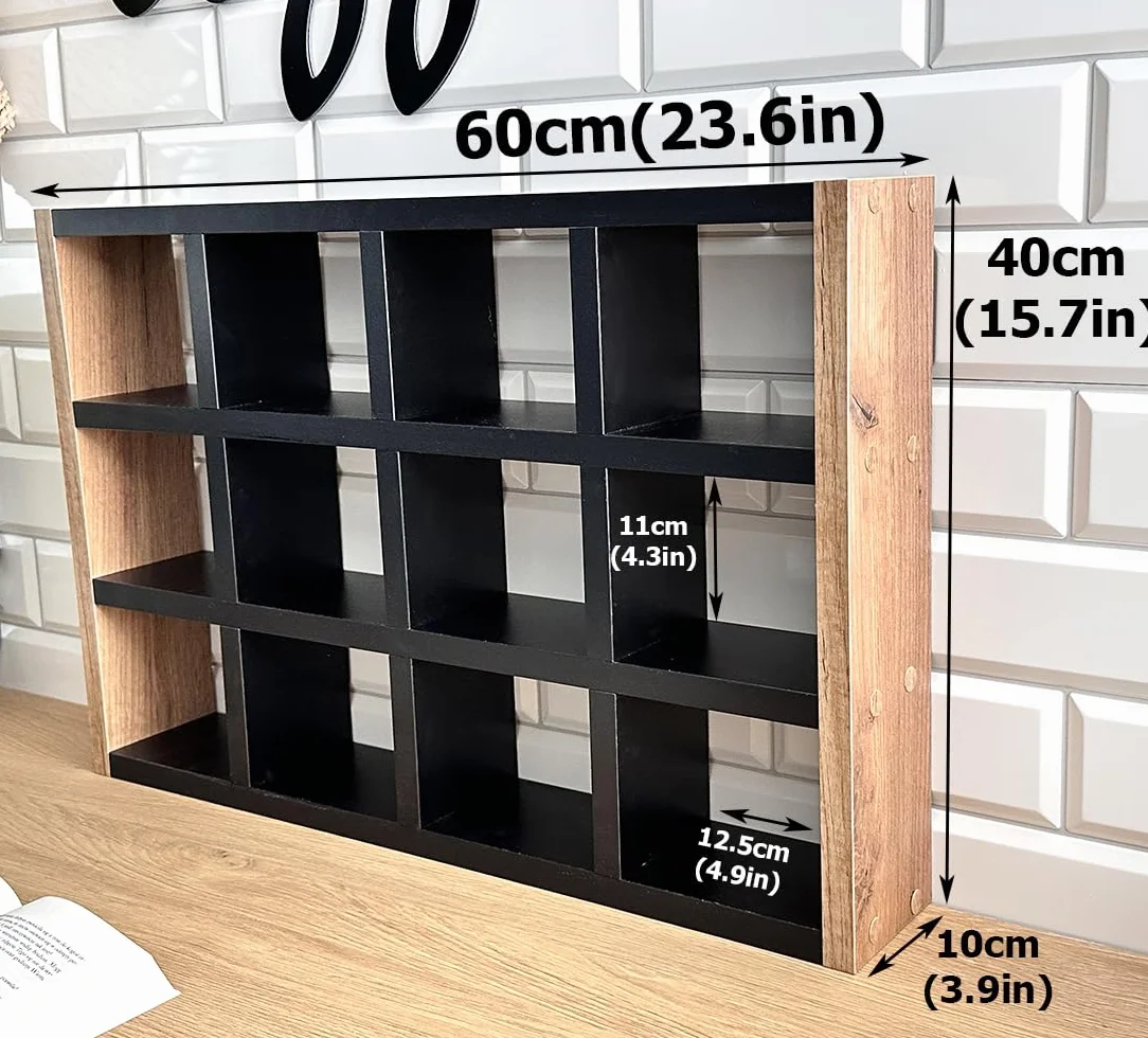 Stojąca półka na kubki – stylowy organizer na kubki, filiżanki i akcesoria | 12 przegródek | Bez montażu | Idealna do kuchni, jadalni i biura | Dąb Craft + czarny