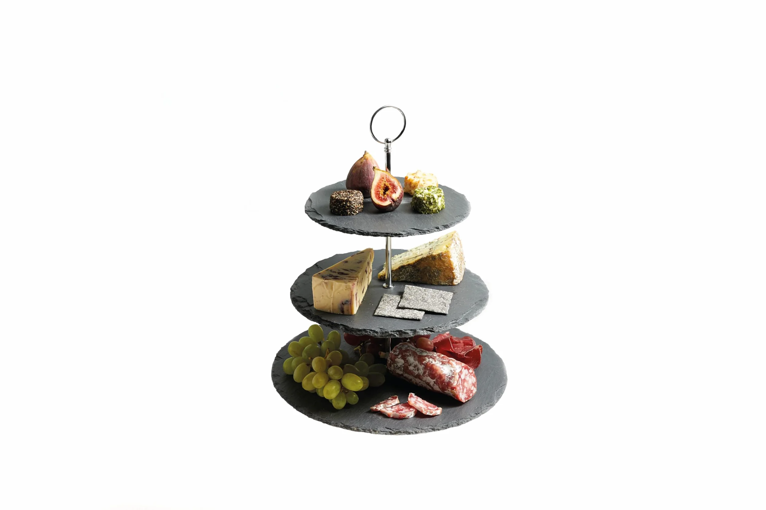 Artesà Zestaw do serwowania ciast z 3 poziomami, zestaw do serwowania ciast, stojak do serwowania potraw z łupków, stojak do podawania podwieczorku, 28,5 x 34,5 cm, w pudełku prezentowym