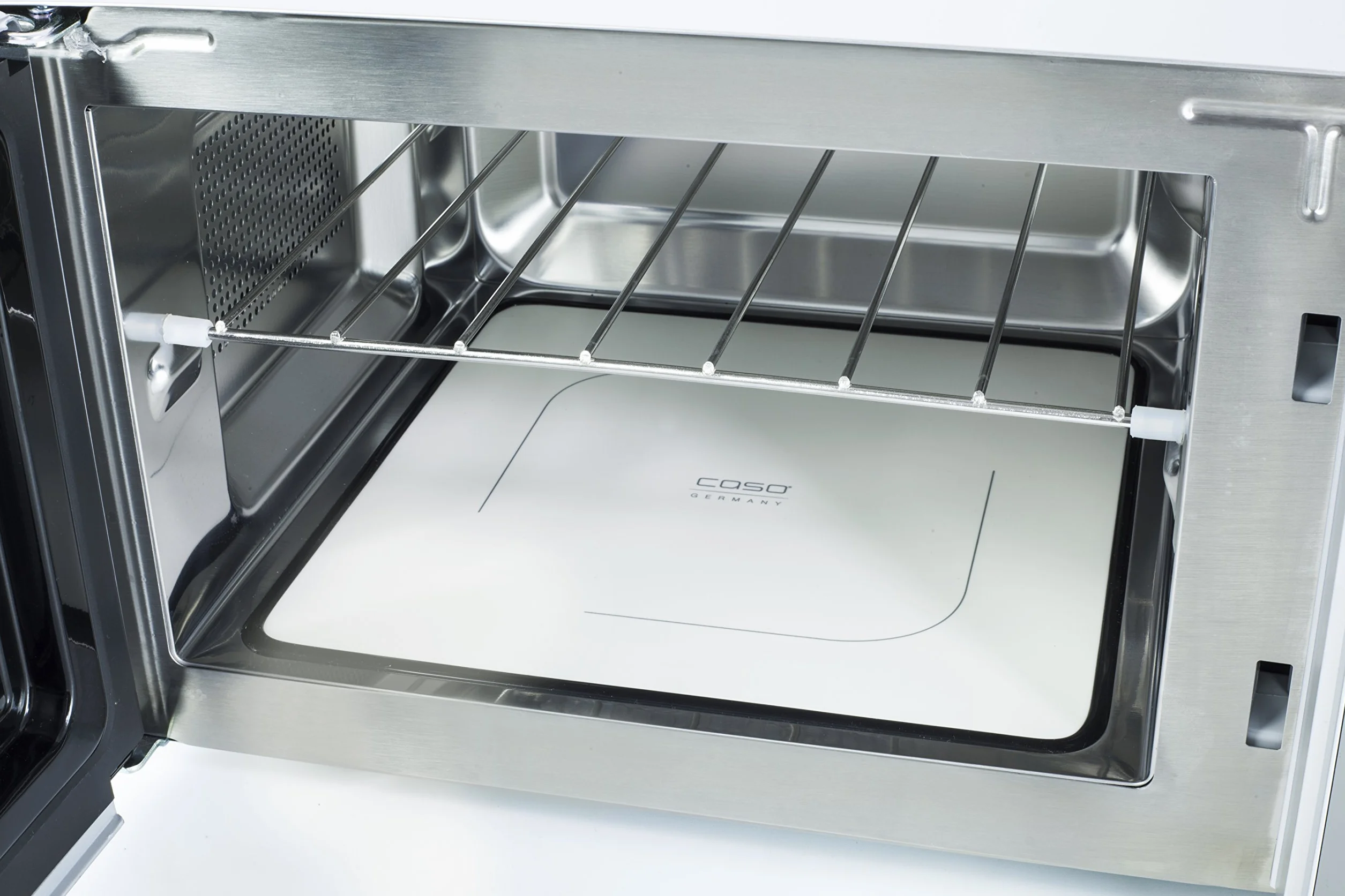 CASO MG20 Ceramic menu kuchenka mikrofalowa 2 w 1 z grillem, ceramiczny spód i ruszt do grillowania na 2 poziomach, 900 W, 1000 W, 20 l, stal nierdzewna, lustrzane