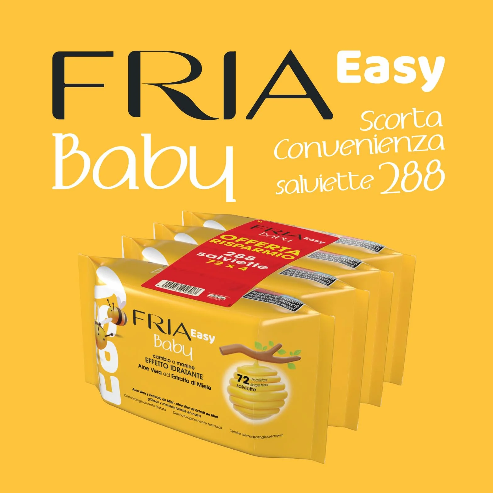 Fria Chusteczki do zmiany pieluch Easy Baby z aloesem i ekstraktem z miodu, nawilżające skórę, testowane dermatologicznie, 288 chusteczek
