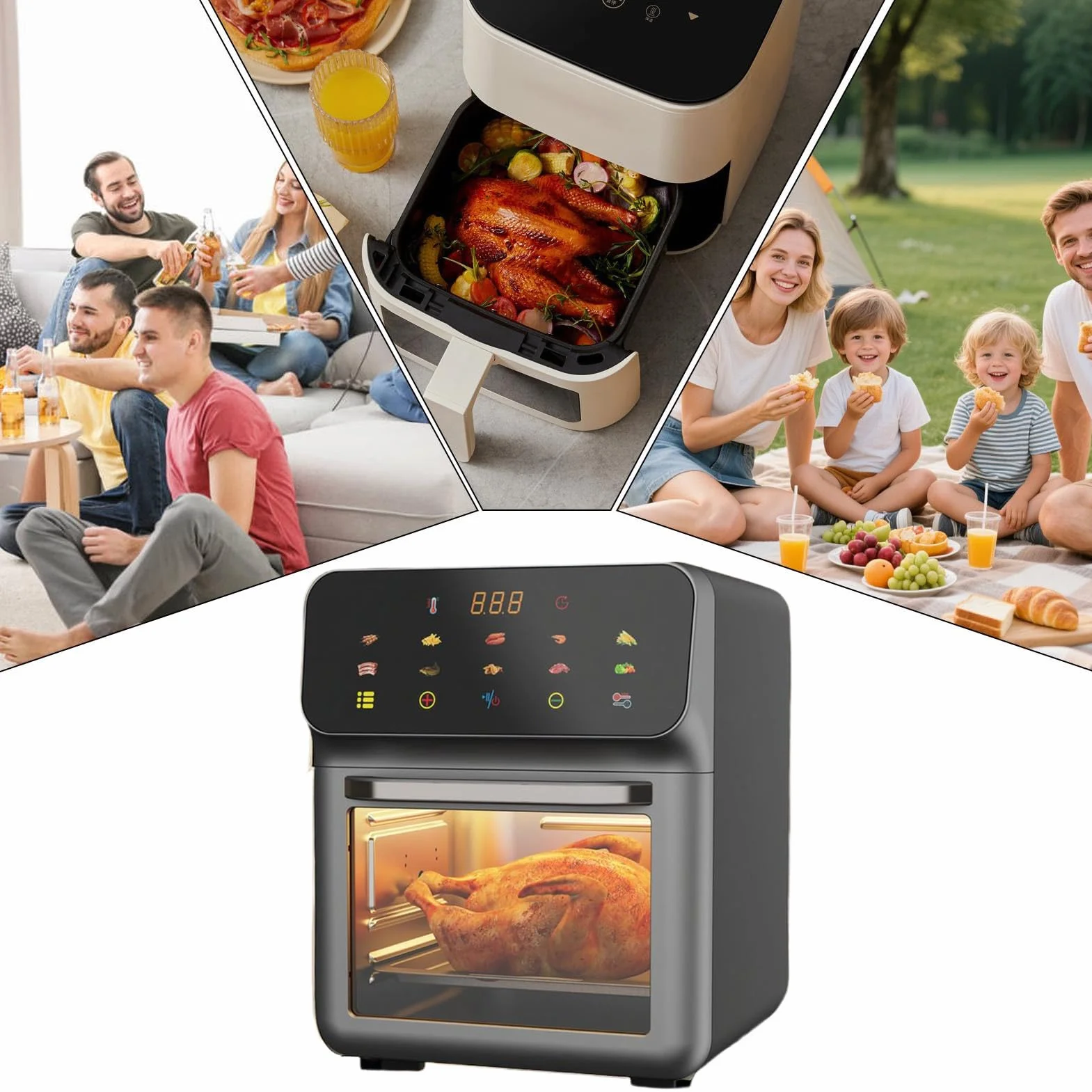 Toster Air Fryer 2 Ruszty, 0°C–200°C, Gotowanie, Pieczenie, Pizza, Kurczak | Frytkownica Powietrzna i Piekarnik Konwekcyjny Combo Dehydrator Pizza Kurczak Frytki Akademik Dom Stół Jadalny Dom Wyna