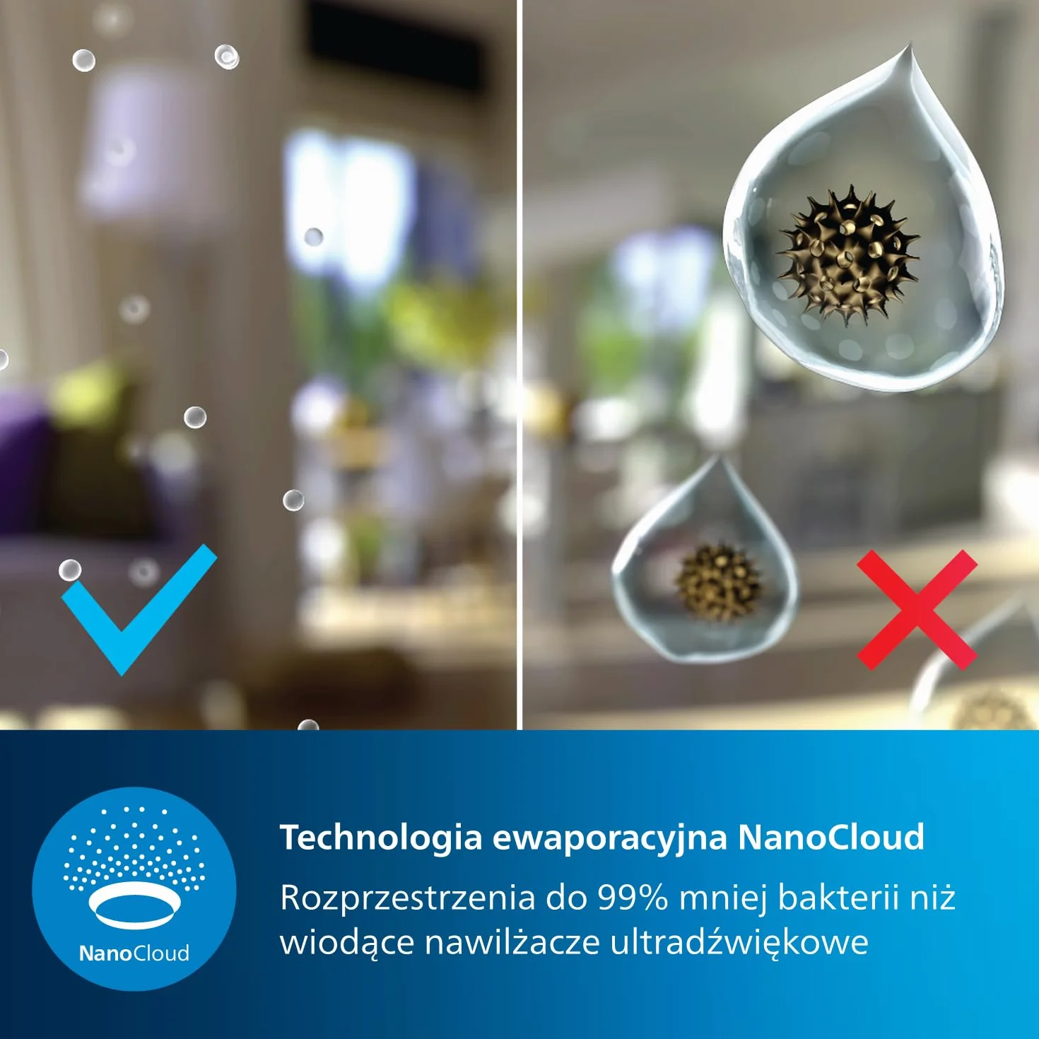 Philips Nawilżacz ewaporacyjny Serii 3000, 45 m², 99,97% mniej bakterii z NanoCloud, 300 ml/h, 3 prędkości, tryb nocny, ultracichy (33 dB), czujnik wilgotności, timer, zbiornik 3L, czarny (HU3918/10)