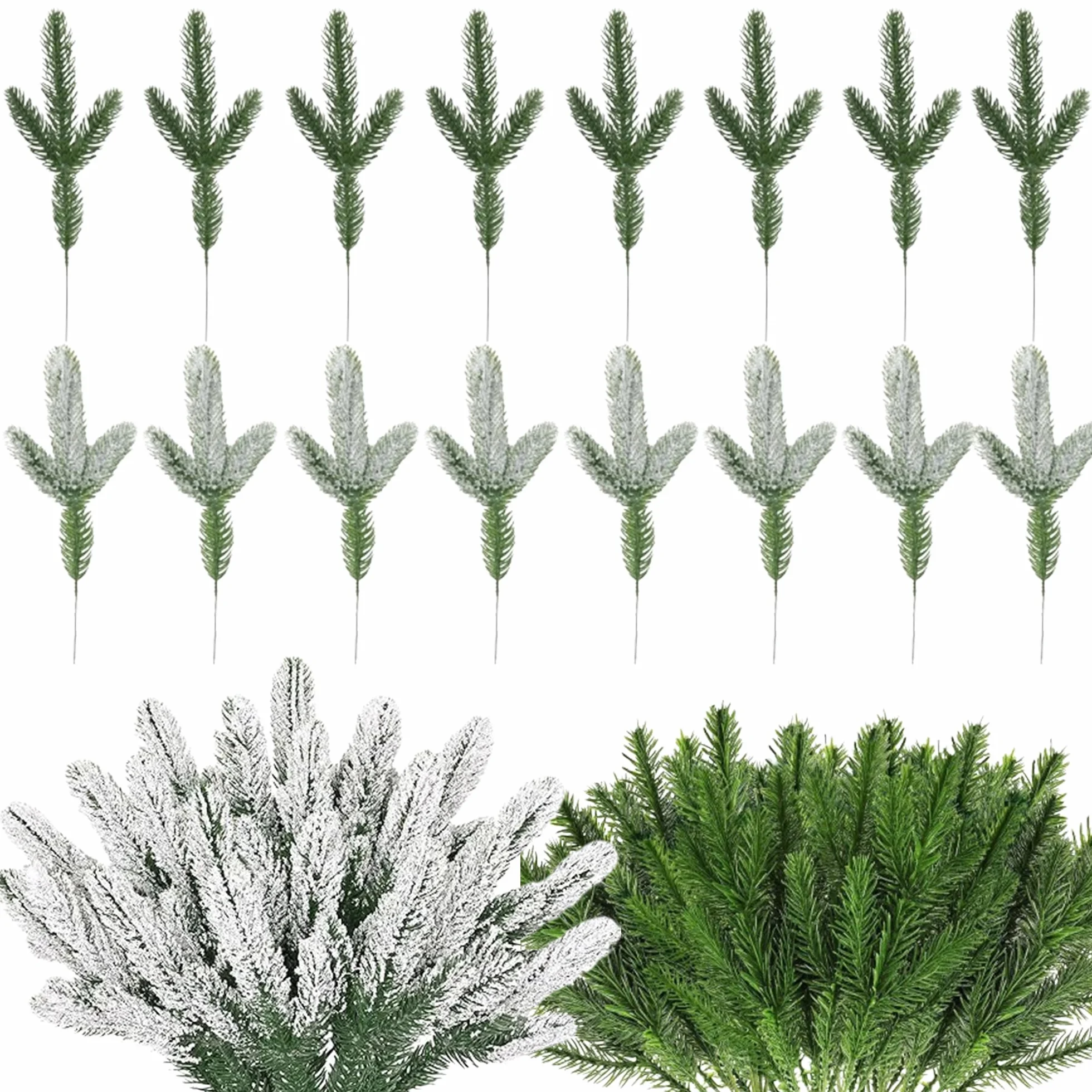 48 sztuk sztucznych igieł sosnowych, 24 cm, Boże Narodzenie, plastikowe, zielone, sztuczne gałązki sosnowe, gałązki, gałązki jodły, na Boże Narodzenie, do domu, ogrodu, dekoracja ścienna
