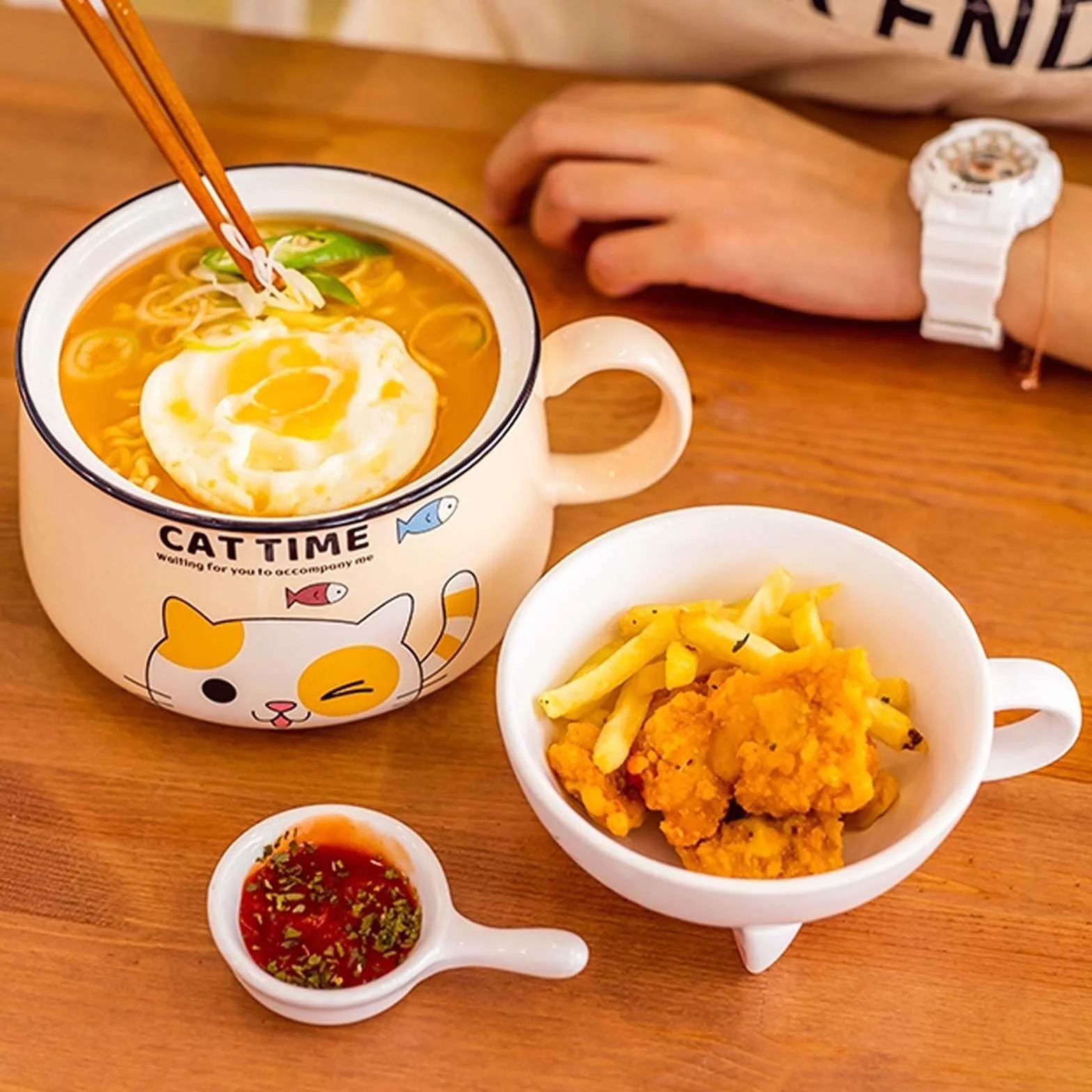 Miska Ramen ceramiczna 1020 ml japoński zestaw z pokrywką żółta
