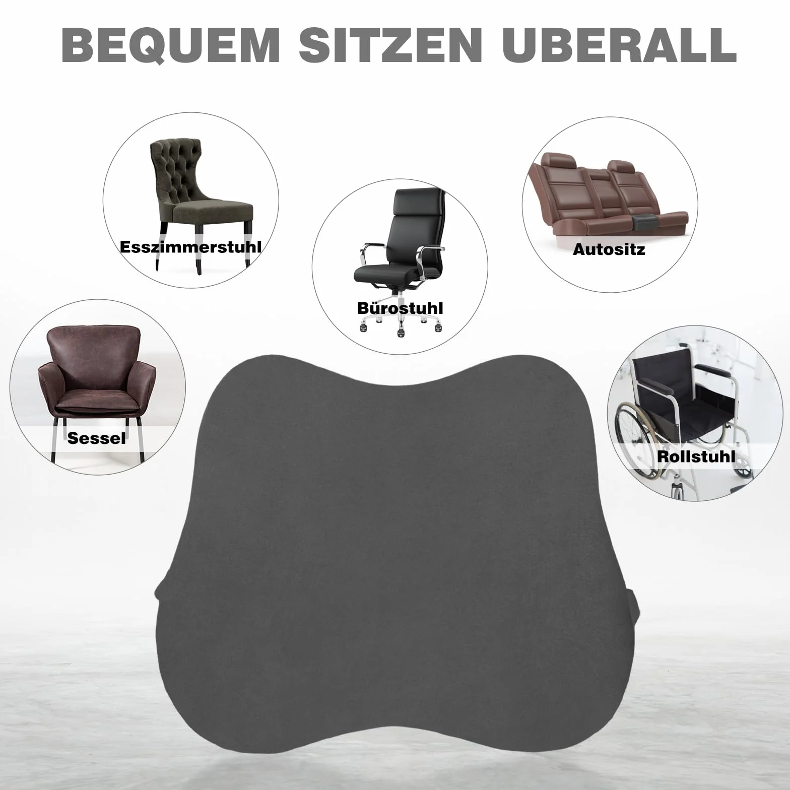 Poduszka lędźwiowa do samochodu, pianka z pamięcią kształtu, poduszka podtrzymująca odcinek lędźwiowy, ergonomiczna poduszka na krzesło biurowe, samochód, szara