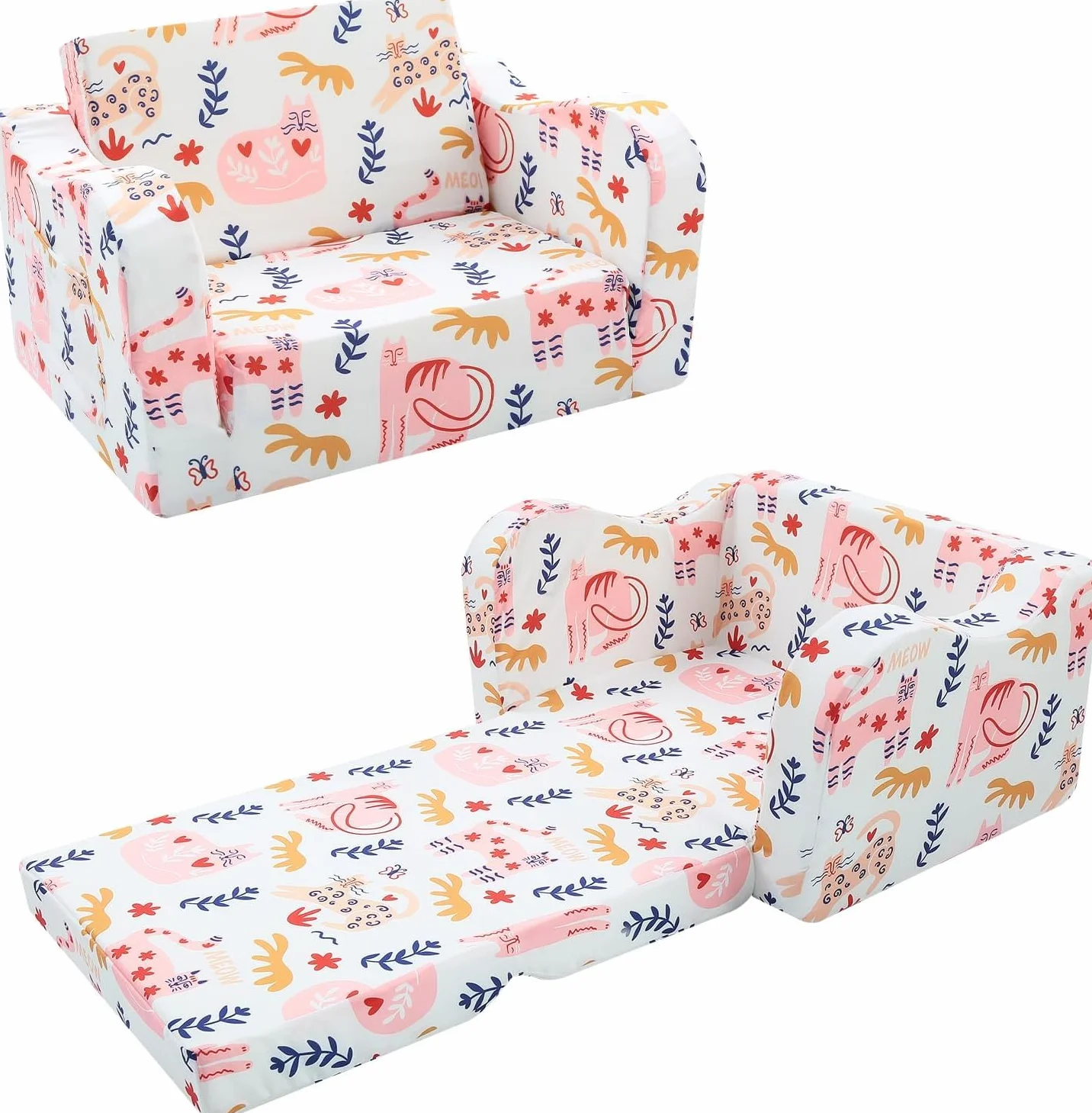 MeMoreCool Sofa dziecięca rozkładana, 3 w 1, sofa dziecięca z funkcją spania, fantazyjna sofa do zabawy, ekscytujący plac zabaw do pokoju dziecięcego (kot)