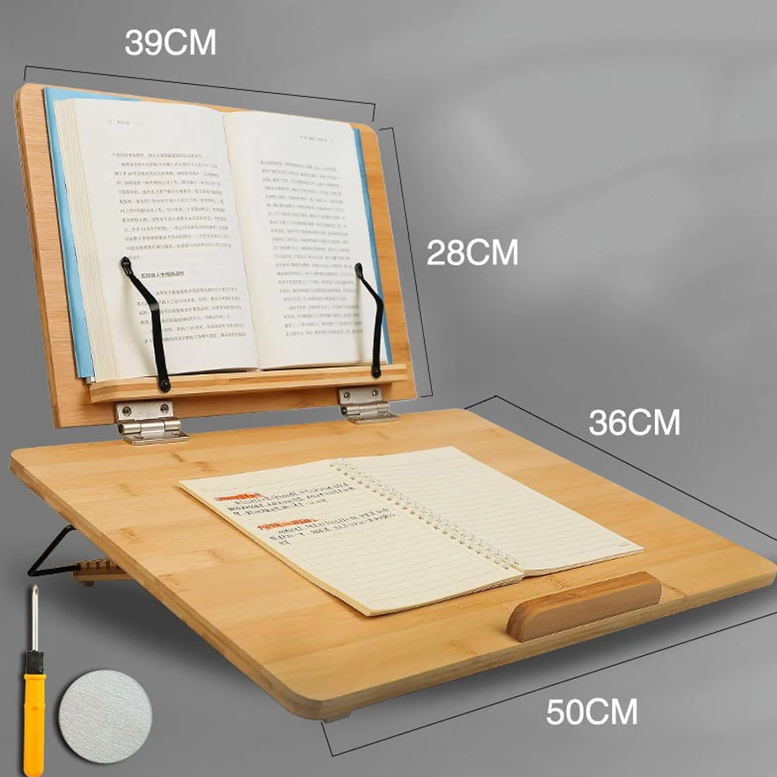 Bambusowy stojak na książki, regulowany uchwyt do czytania, składany nachylenie do pisania, laptopa, tablet, idealny do czytania, pisania, pracy, 6 kątów dla ergonomicznego komfortu