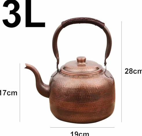 Miedziany czajnik do herbaty 5 l z owiniętym uchwytem – wszechstronny czajniczek do kuchenek indukcyjnych i gazowych, idealny na kemping i do użytku domowego, stylowy dzbanek do kawy i wydajny