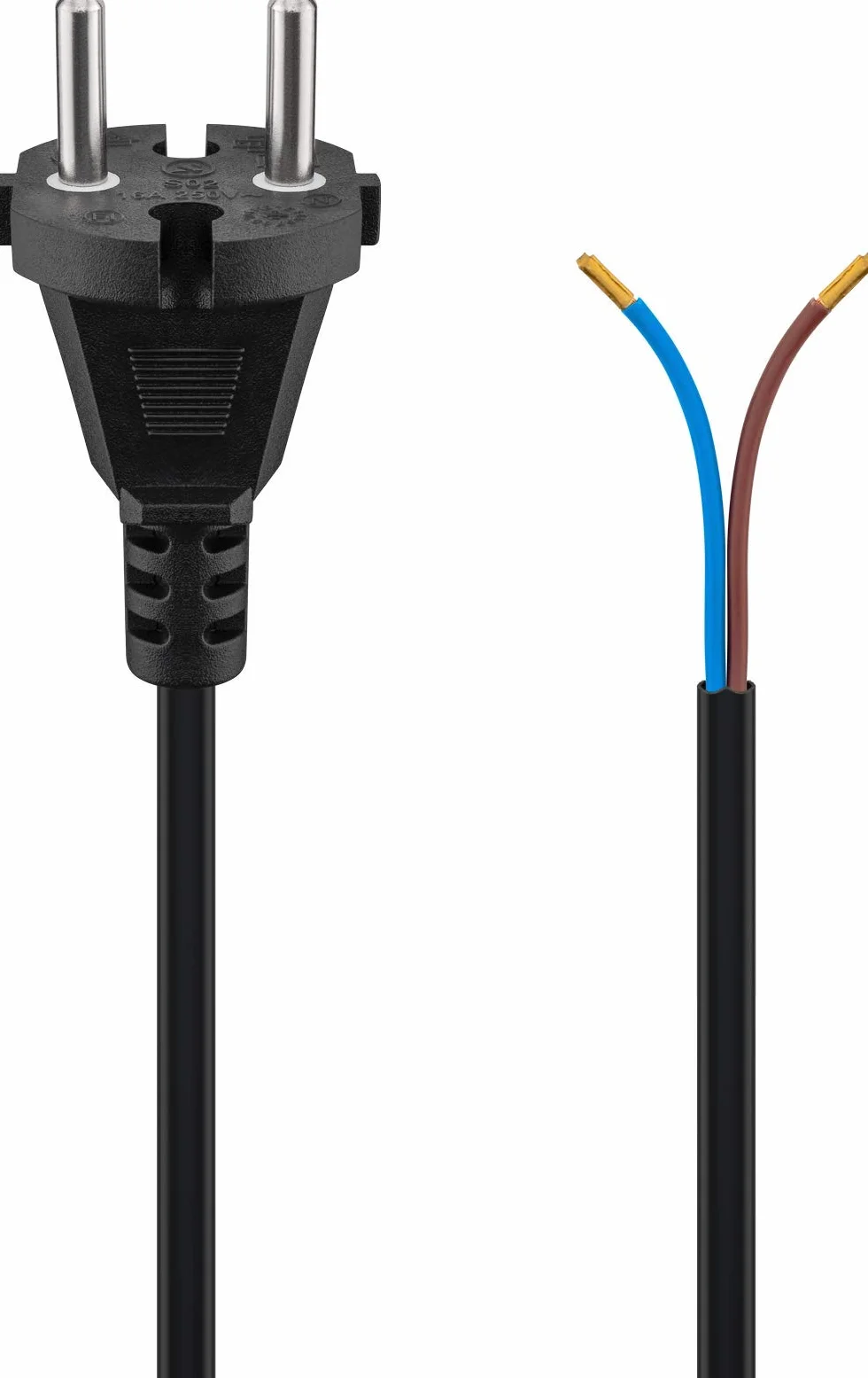 Goobay 58913 uniwersalny kabel przyłączeniowy do odkurzacza; 7,5 m, czarny wtyk konturowy (typ C, CEE 7/17) na luźnych końcach kabli