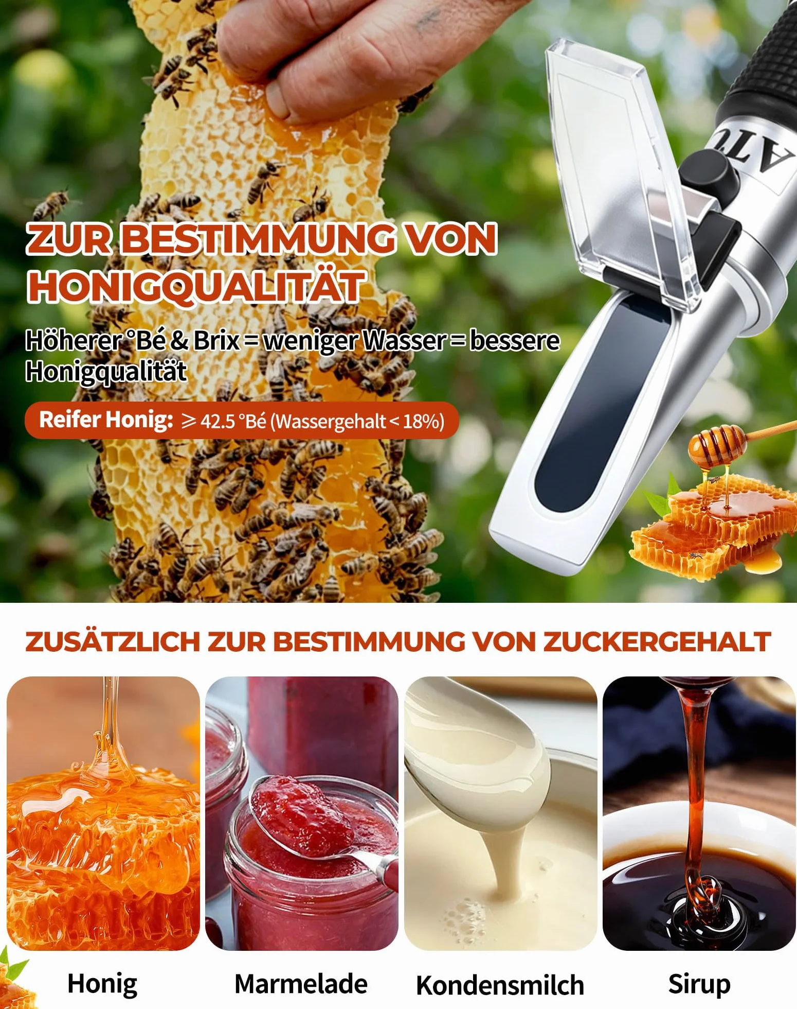 LAOYE 3 w 1 Refraktometr zawartość wody w miodzie Baumé Brix
