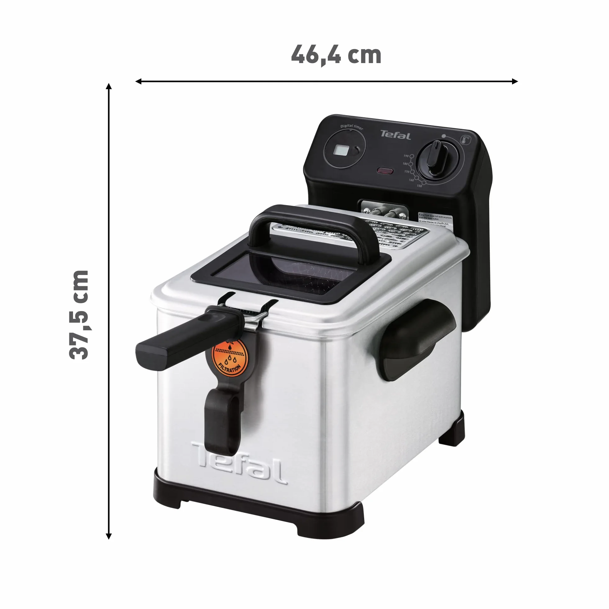 Tefal Filtra Pro FR5160 frytkownica elektryczna, pojemność 4 l, sitko do zbierania czystego oleju, części nadające się do mycia w zmywarce, okienko, regulowana kontrola temperatury, czarna, stal