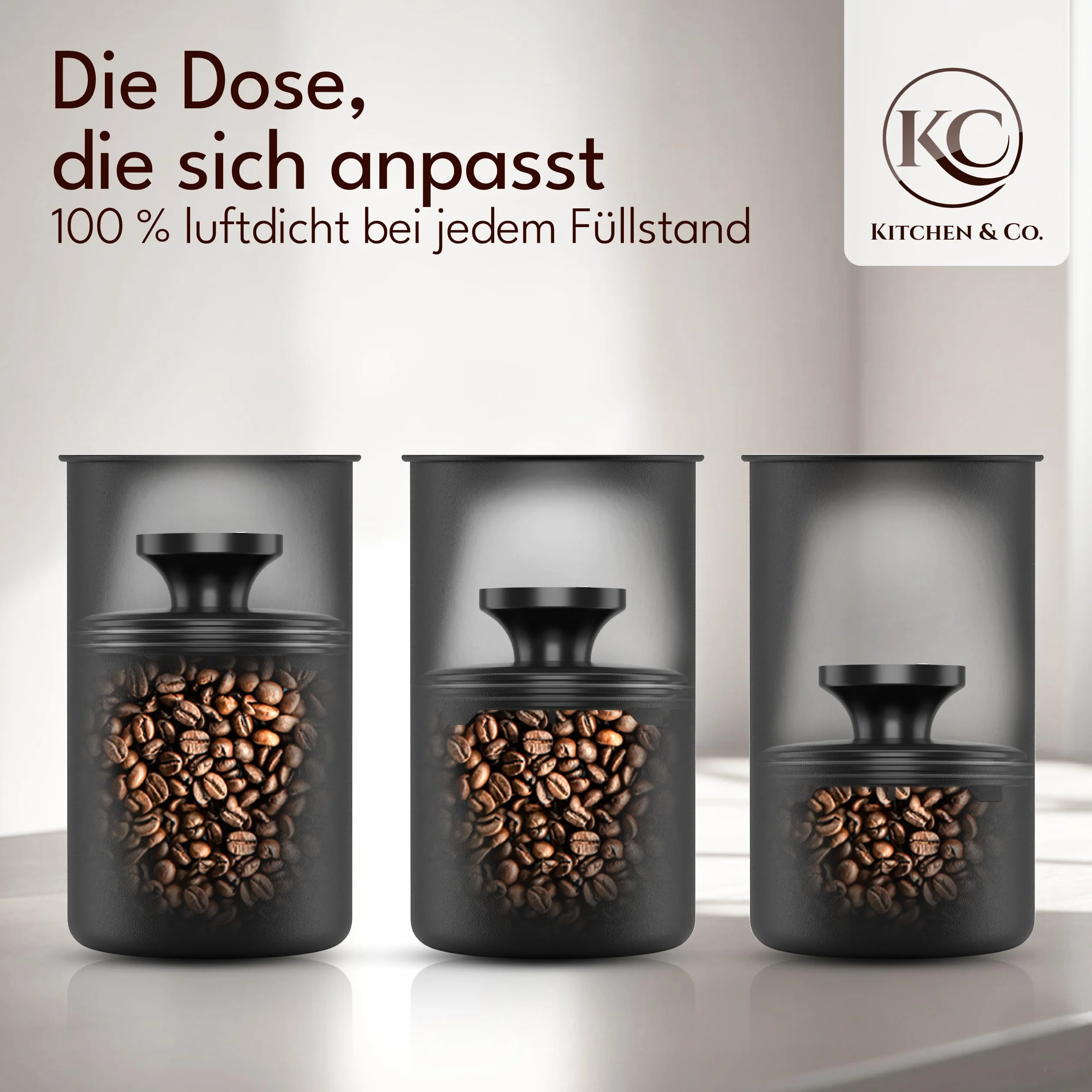 KC Kitchen & Co. Hermetyczna puszka na kawę na 500 g ziaren kawy – puszka ze stali nierdzewnej z pokrywką próżniową i zamknięciem na aromat – puszka do przechowywania kawy, herbaty, cukru, musli