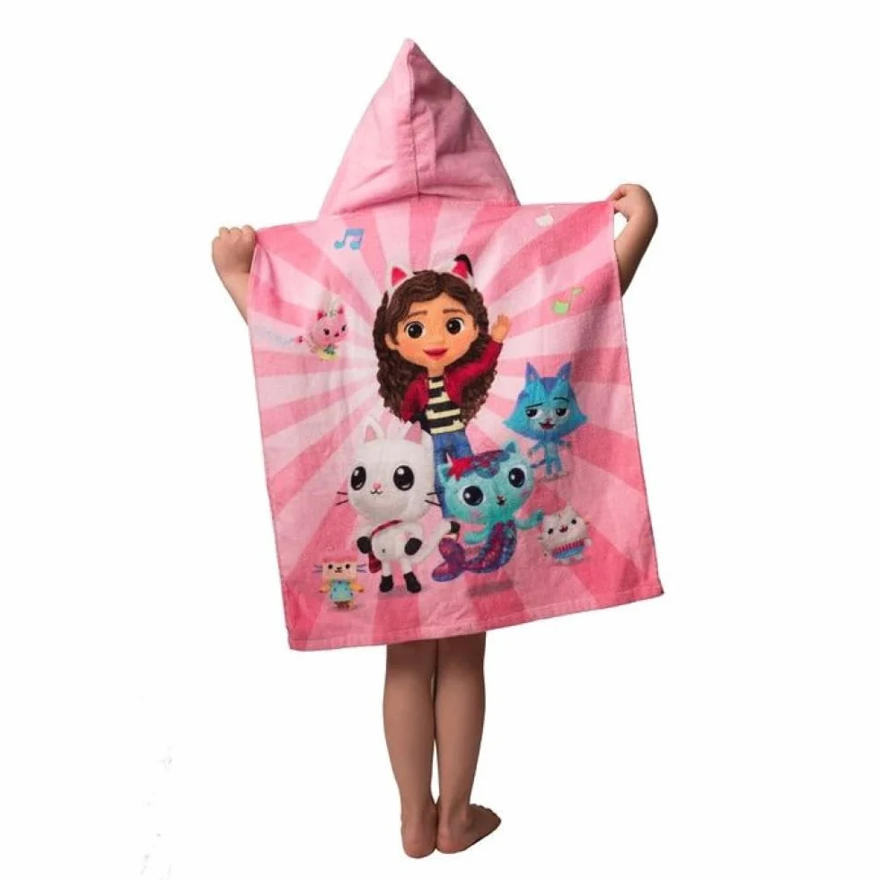 Jerry Fabrics Gabby's domek dla lalek, plażowy ręcznik kąpielowy z kapturem, ponczo dla dzieci, 100% bawełna, 115 x 50 cm, panda łapa, Mercat, ciasto, kot, wróżka, prezent dla dziewcząt, chłopców,