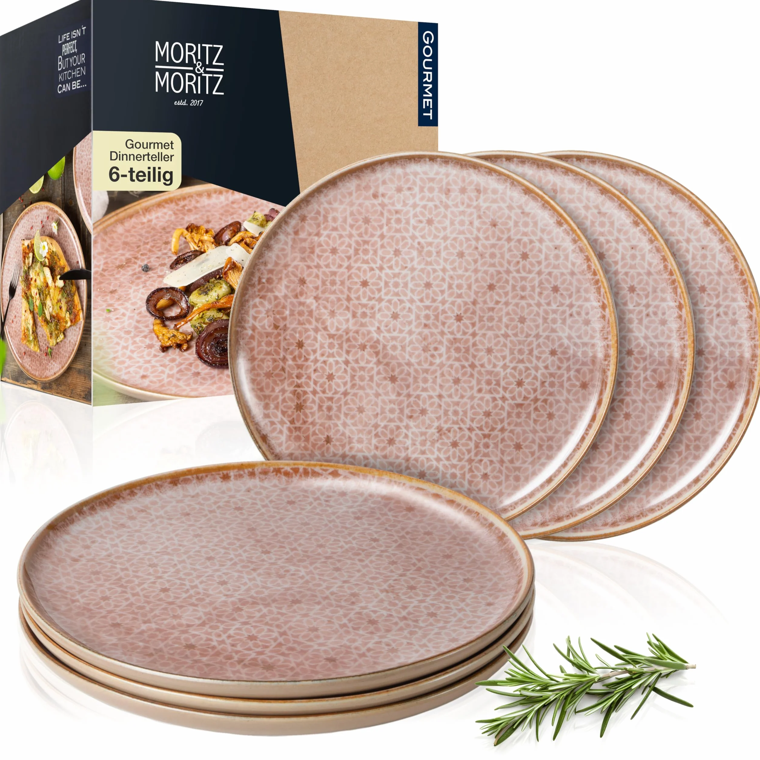 Moritz & Moritz TERRA 6-częściowy zestaw talerzy obiadowych - Ø 27 cm - talerze śródziemnomorskie w delikatnej terakocie z wysokiej jakości porcelany - nowoczesne talerze obiadowe na co dzień i na