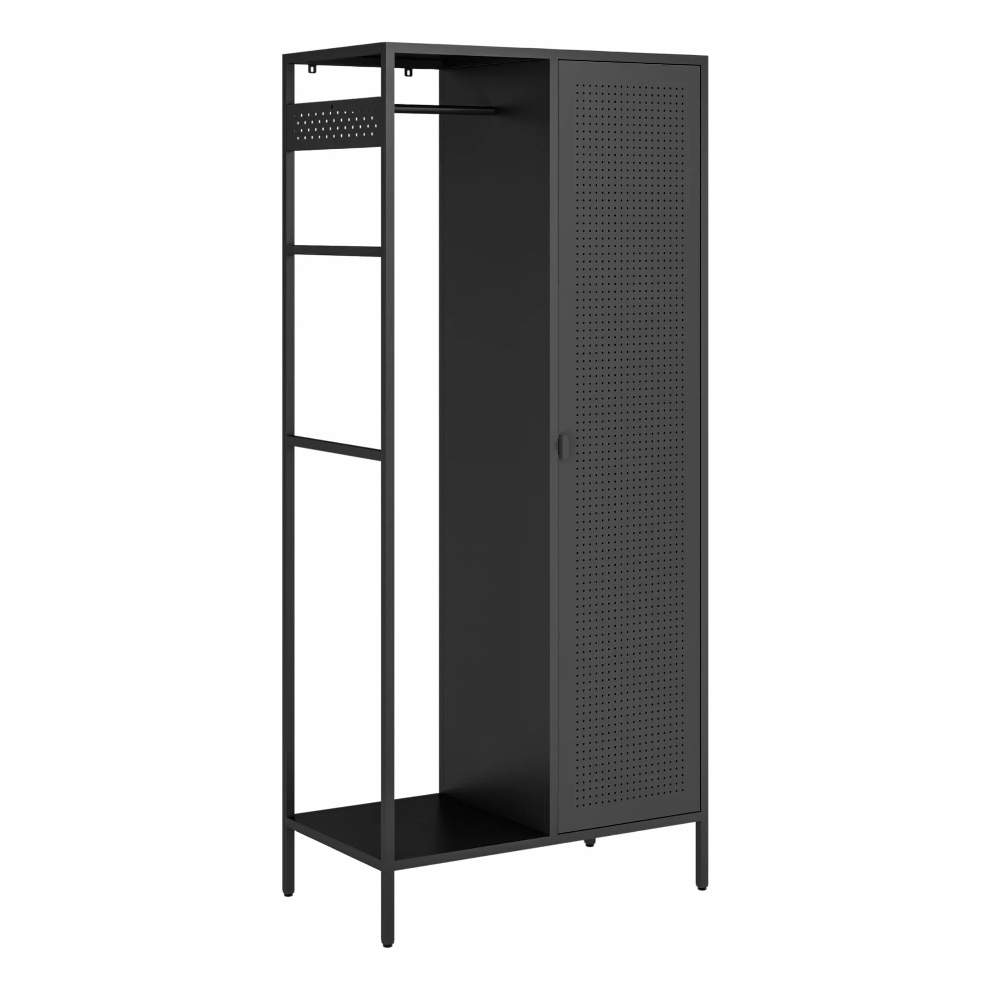 [en.casa] Szafa na ubrania Puumala 180 x 80 x 45 cm, szafa do sypialni, metalowa szafka z 4 półkami i 1 drążkiem na ubrania, metalowa, czarna