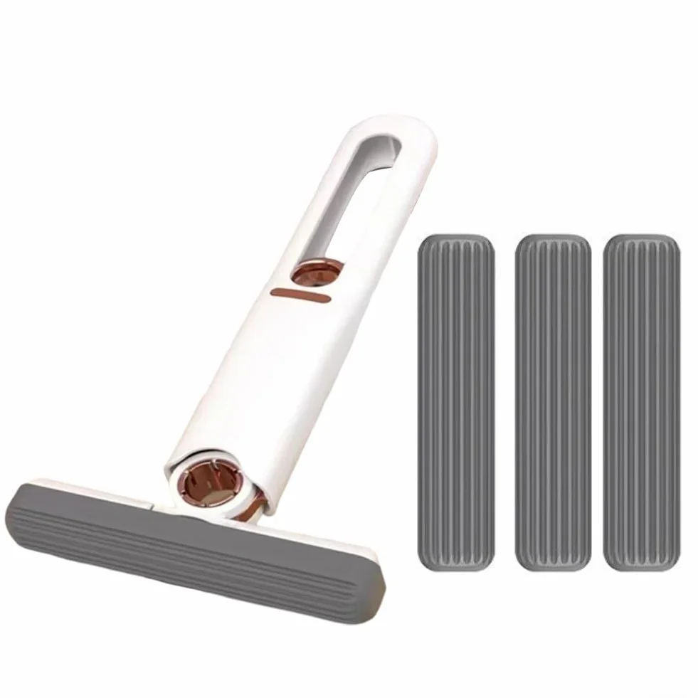 Przenośny mini mop samozaciskowy do czyszczenia biurka mini mop zestaw głośnomówiący mały mop do kuchni łazienki, kuchni, zastawy stołowej, pulpitu, szkła (1 uchwyt na mopa + 3 głowice gąbki)
