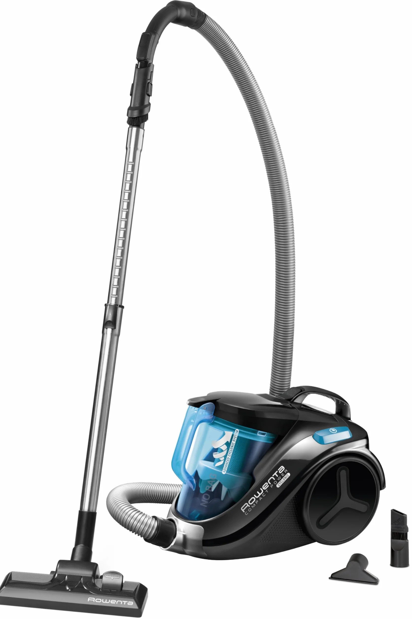 Rowenta RO3731EA Compact Power Cyclonic Odkurzacz Bezworkowy, Tworzywo Sztuczne, 750 W, 1,5 l, Czarny/Niebieski