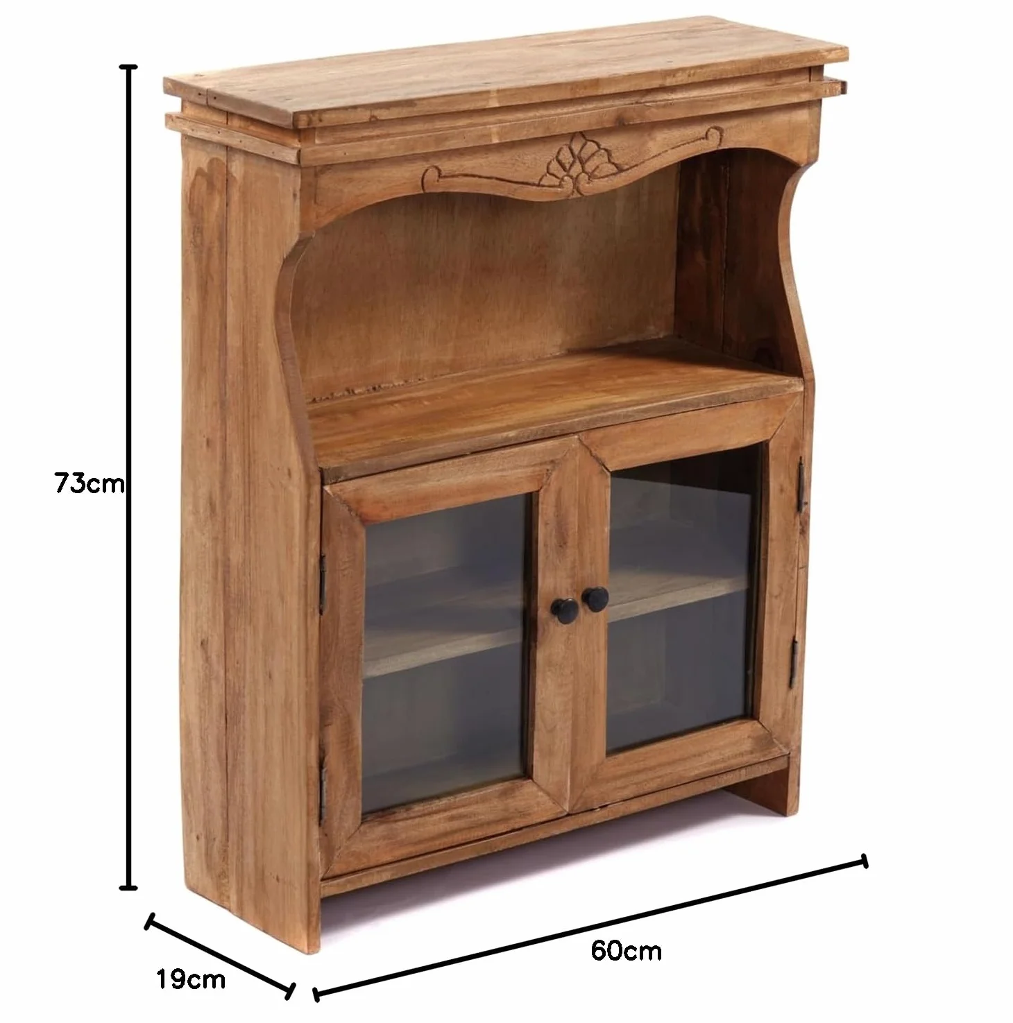 DESIGN DELIGHTS Szafka ścienna Ribera drewno mahoniowe szklane drzwi 73 cm z rzeźbami