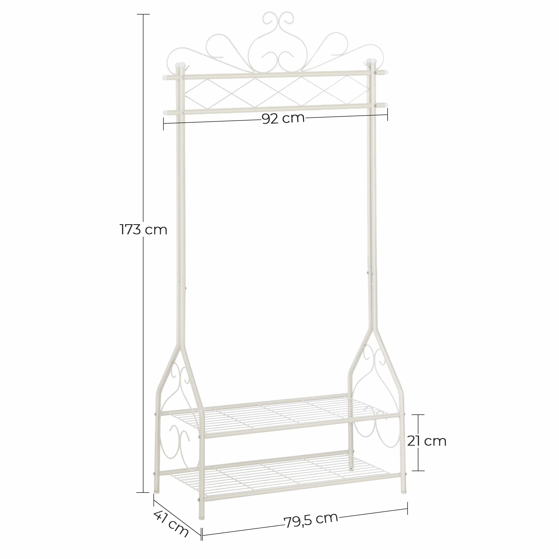 Songmics Wieszak Metalowy Kremowy Biały 92x173x41 cm