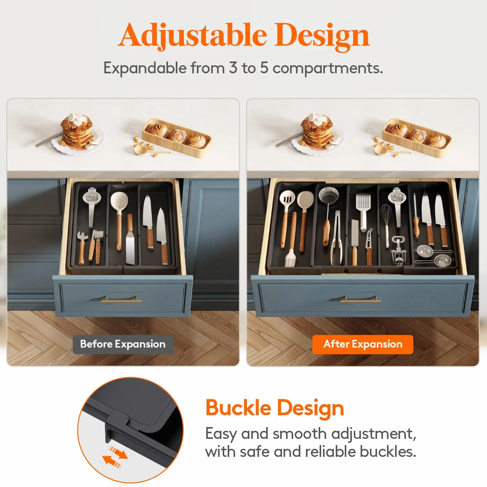 Lifewit Organizer do szuflad na sztućce 47 cm rozszerzalny do 69 cm