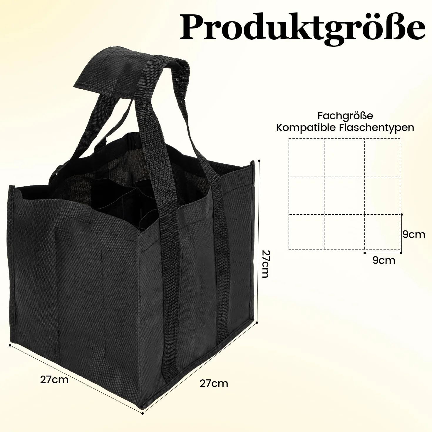 Torba na butelki 9 butelek, torba filcowa o pojemności 1,5 litra, wielokrotnego użytku, męska torebka na butelki piwa i wina, czarna