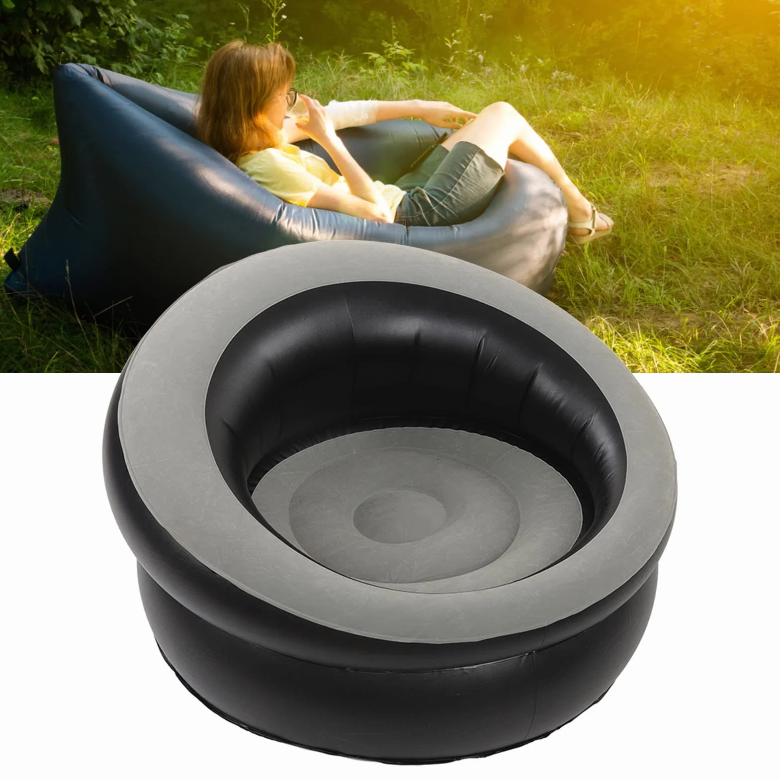 Nadmuchiwane Krzesło Sofa Blow Up Seat Gaming Lounge Indoor Outdoor Camping Garden Stylowy Czerwony Design Miękka Pluszowa Tkanina Pojedyncza Salon (Szary)