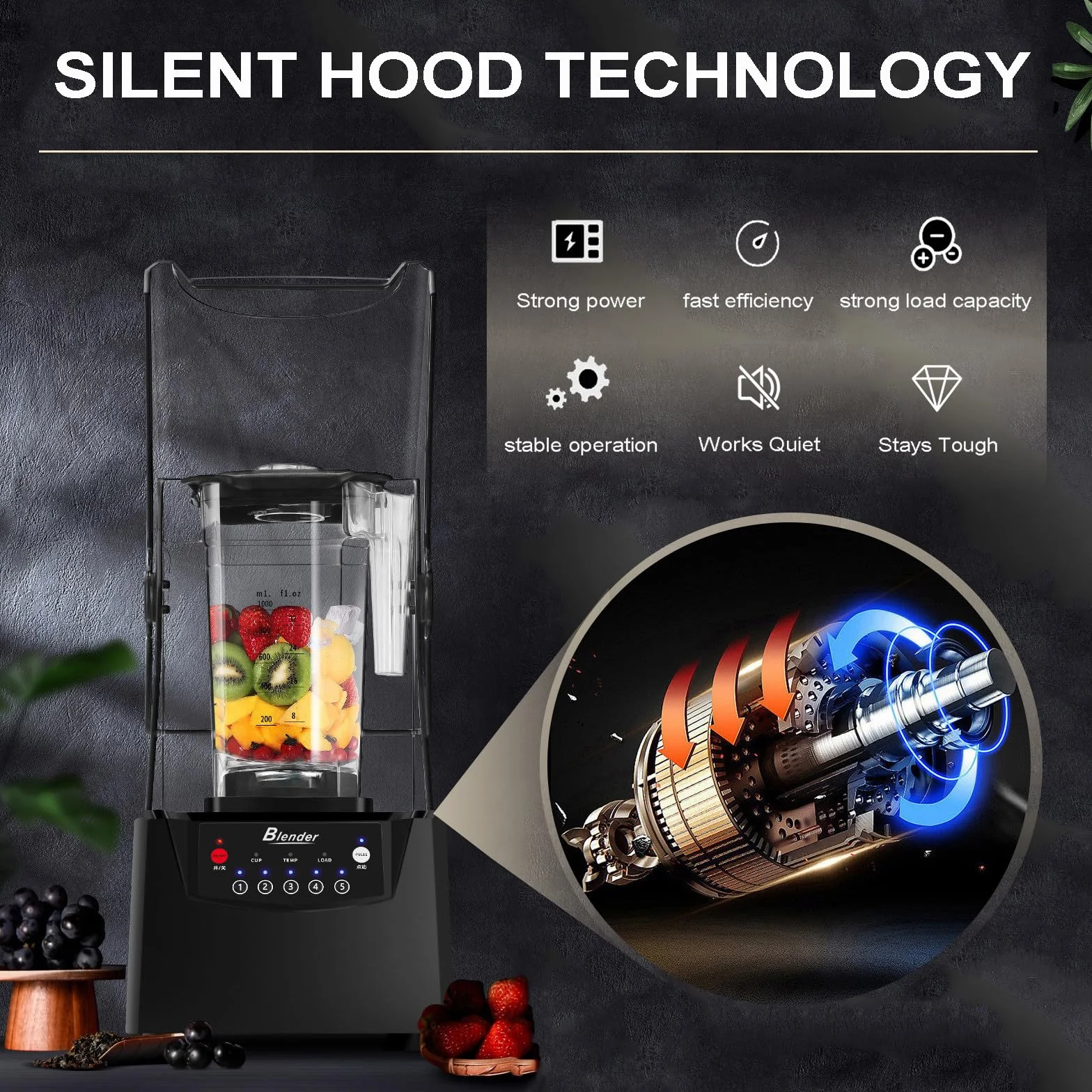 Profesjonalny Blender Do Smoothie Z Obudową Dźwiękoszczelną,Z Samoczyszczącym Systemem Ostrzy 4d Do Kruszenia Lodu, Koktajli I Puree,Konstrukcja Z Otworem Wlotowym, Idealny Do Sklepu I Użytku Domowego